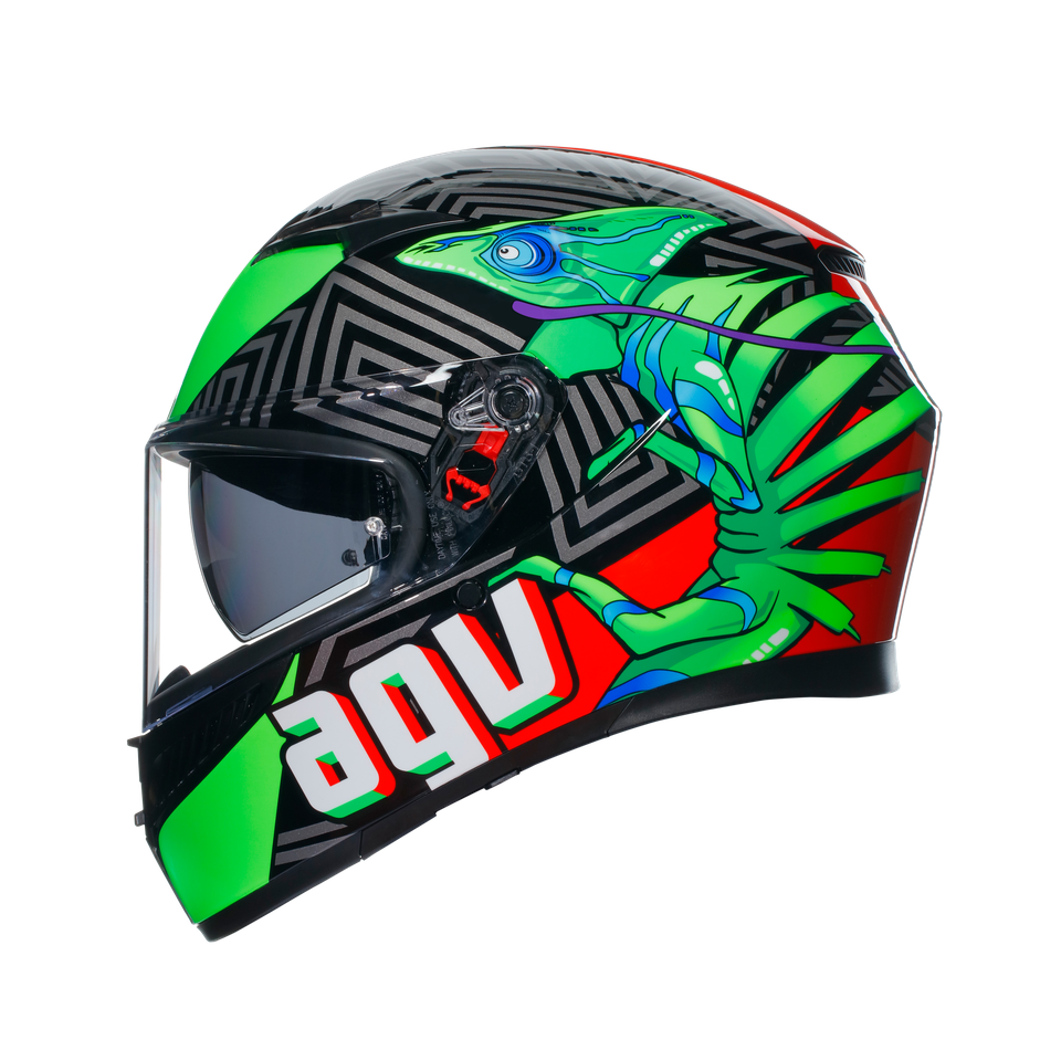 K3 KAMALEON BLACK/RED/GREEN - MOTORBIKE FULL FACE HELMET E2206