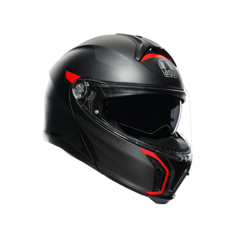 TOURMODULAR FREQUENCY MATT GUNMETAL/RED - MOTORBIKE FLIP UP HELMET E2206