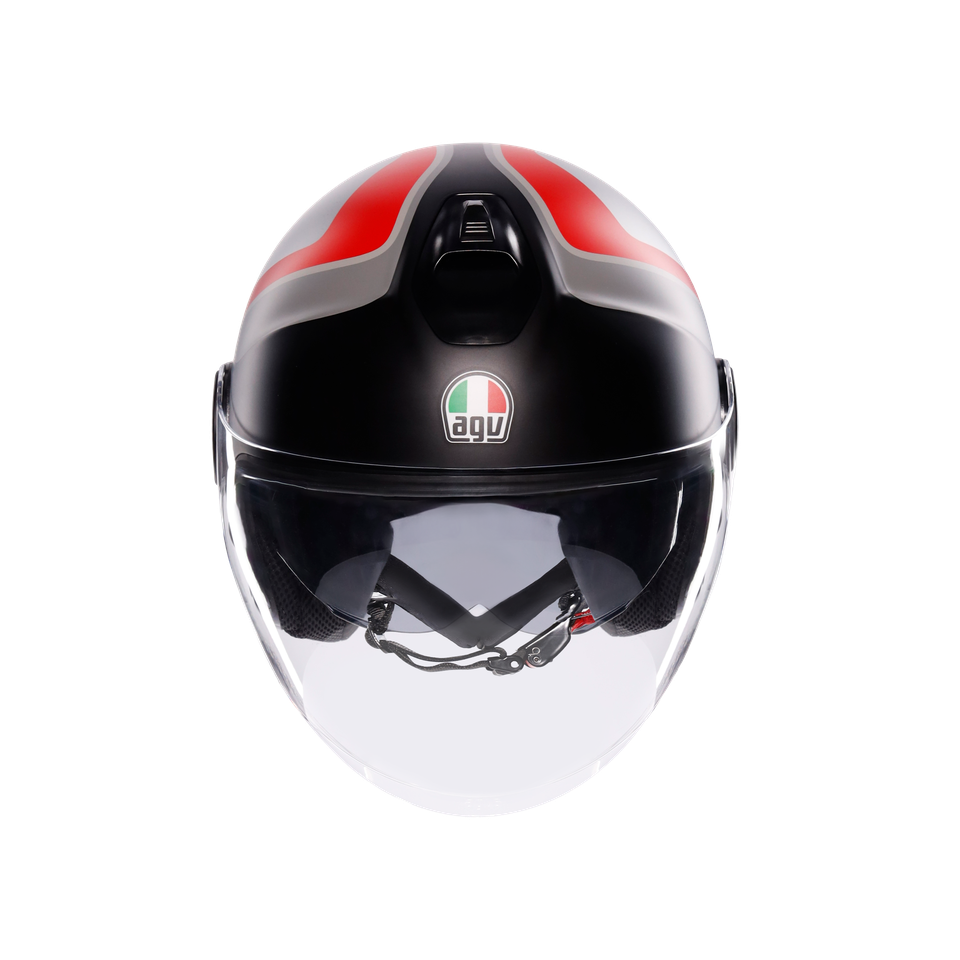 ETERES SCAGLIERI MATT GREY/RED - MOTORBIKE OPEN FACE HELMET E2206