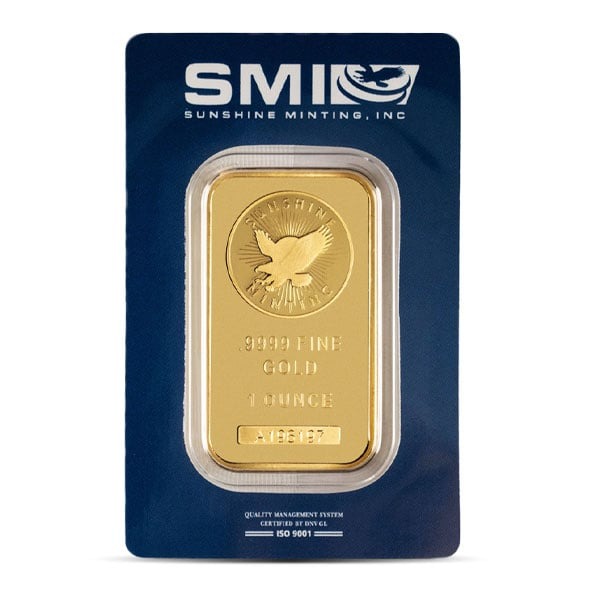 Sunshine Mint Gold Bar (MintMark SI), 1 Troy Ounce, .9999 Pure in Assay Package