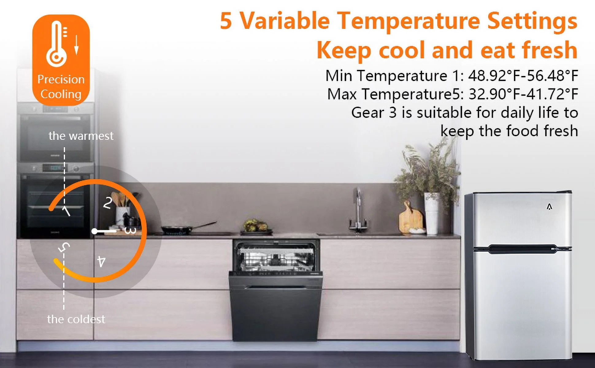 Yesurprise 3.2 Cu. Ft Mini Fridge with Freezer Small Refrigerators Double Door Stainless Steel 5 Thermostat Compact Internal Freezer with Crisper Drawer 90L