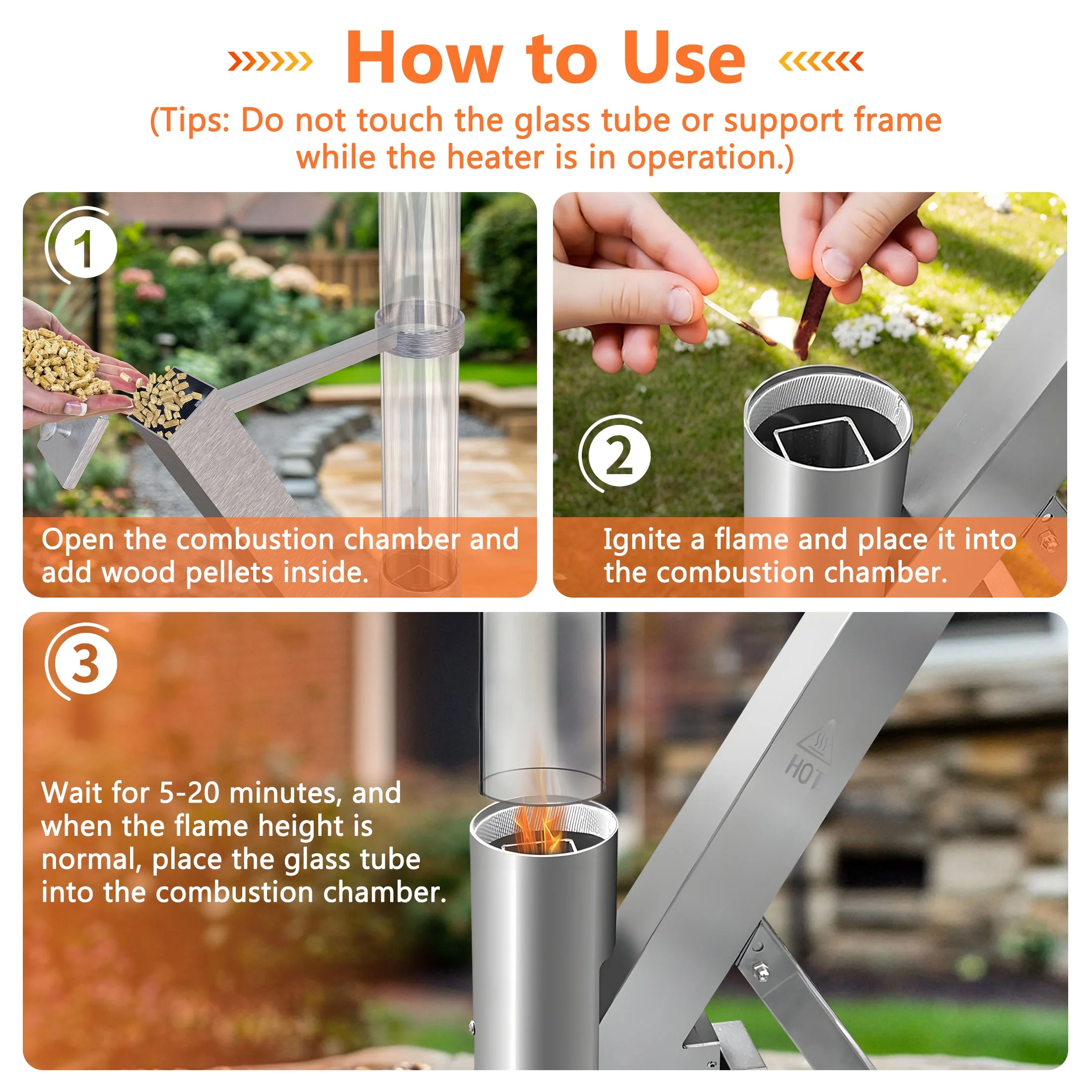 Yardmaster Pellet Rocket, Smokeless Patio Heater, 430 Stainless Steel Pellet Atmosphere Torch, Upgraded Ash Box & tripod Base, for Outdoor Patio Camping and Pooling