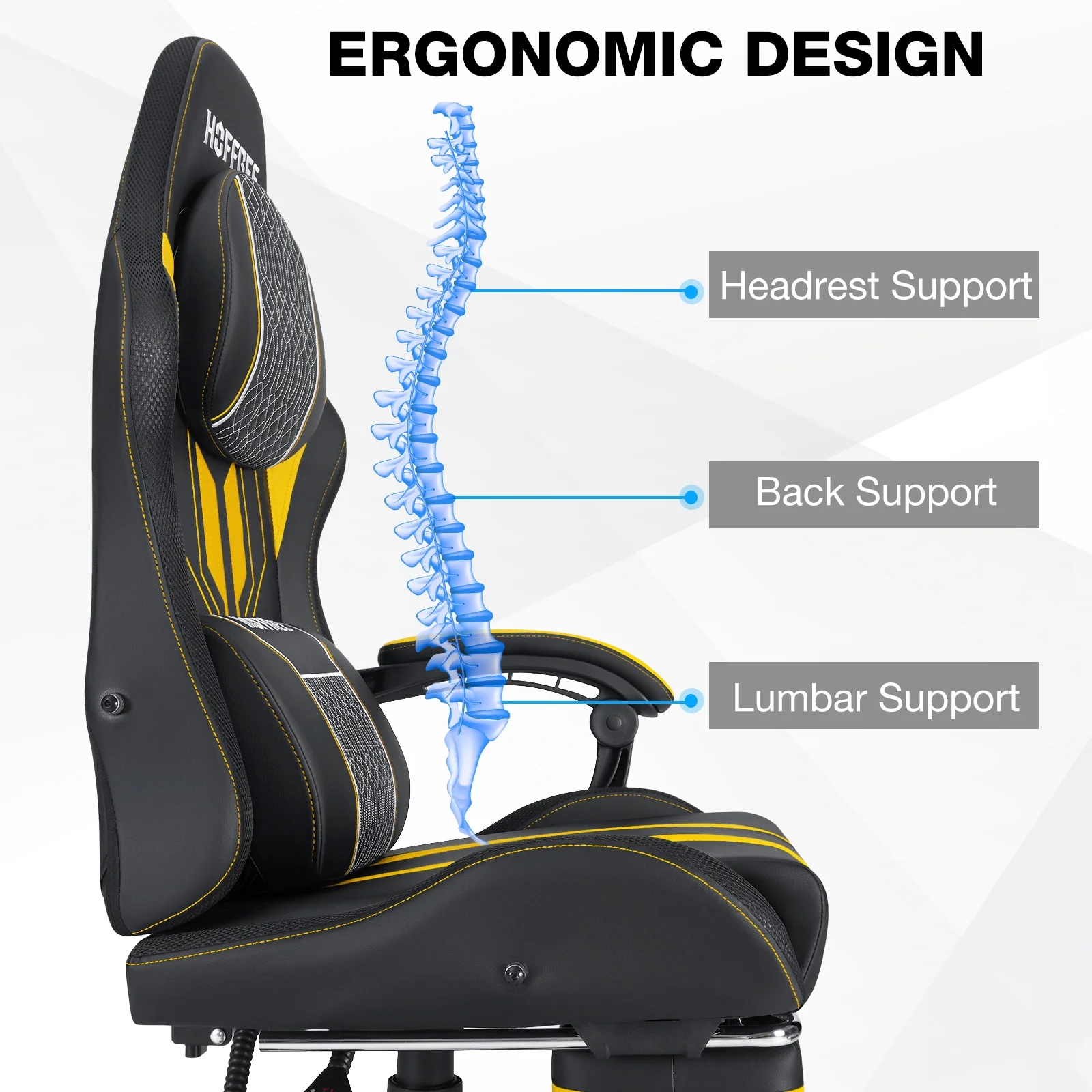 Hoffree Gaming Chair with Bluetooth Speakers Big and Tall Gamer Chair with Footrest and Massage Game Chair with Lumbar Support and 360-Swivel Seat and Headrest for Adults, 400lbs