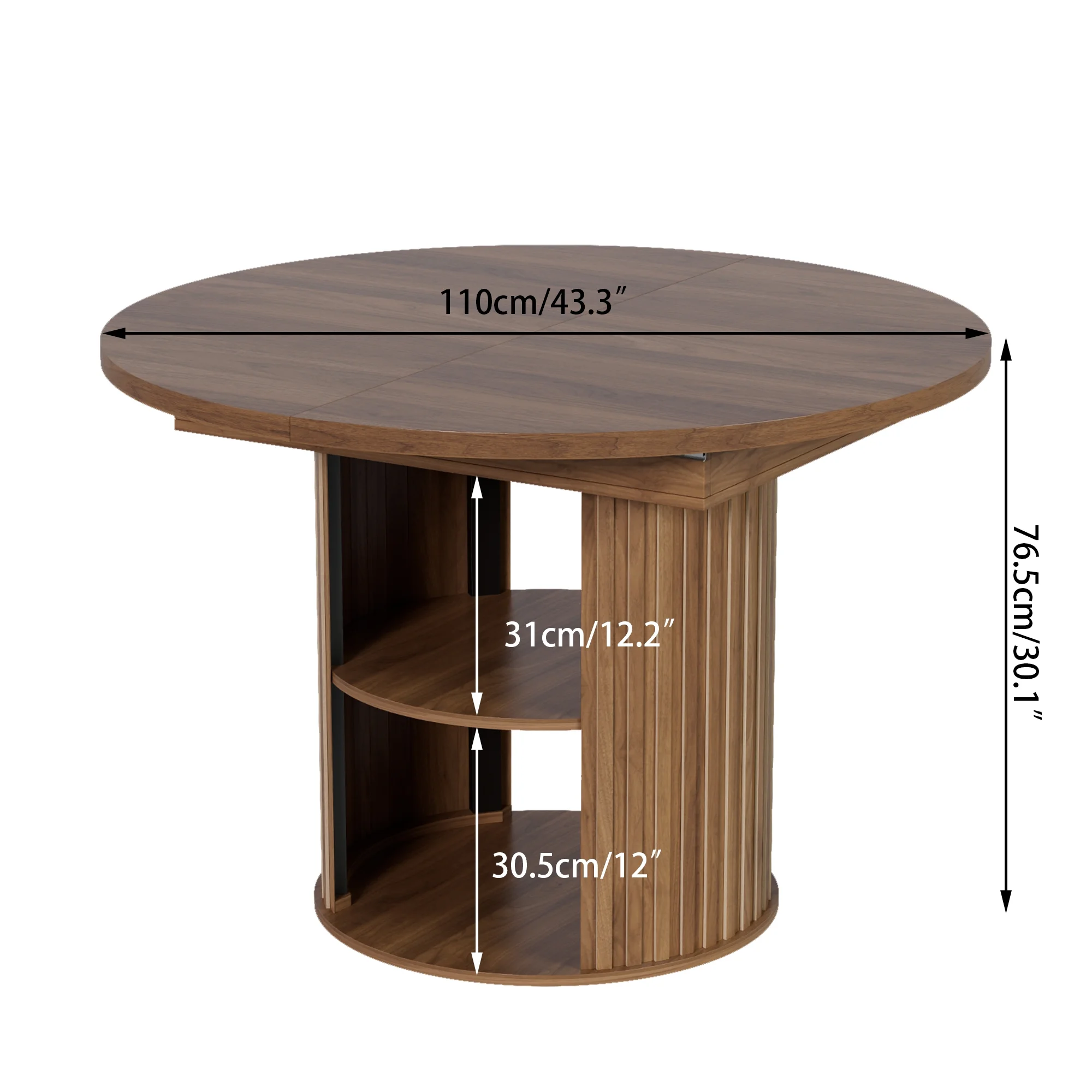 Extendable Dining Table for 4-6, Round Kitchen Table with Storage Shelf, Oval Dining Tables for Living Room (Walnut)