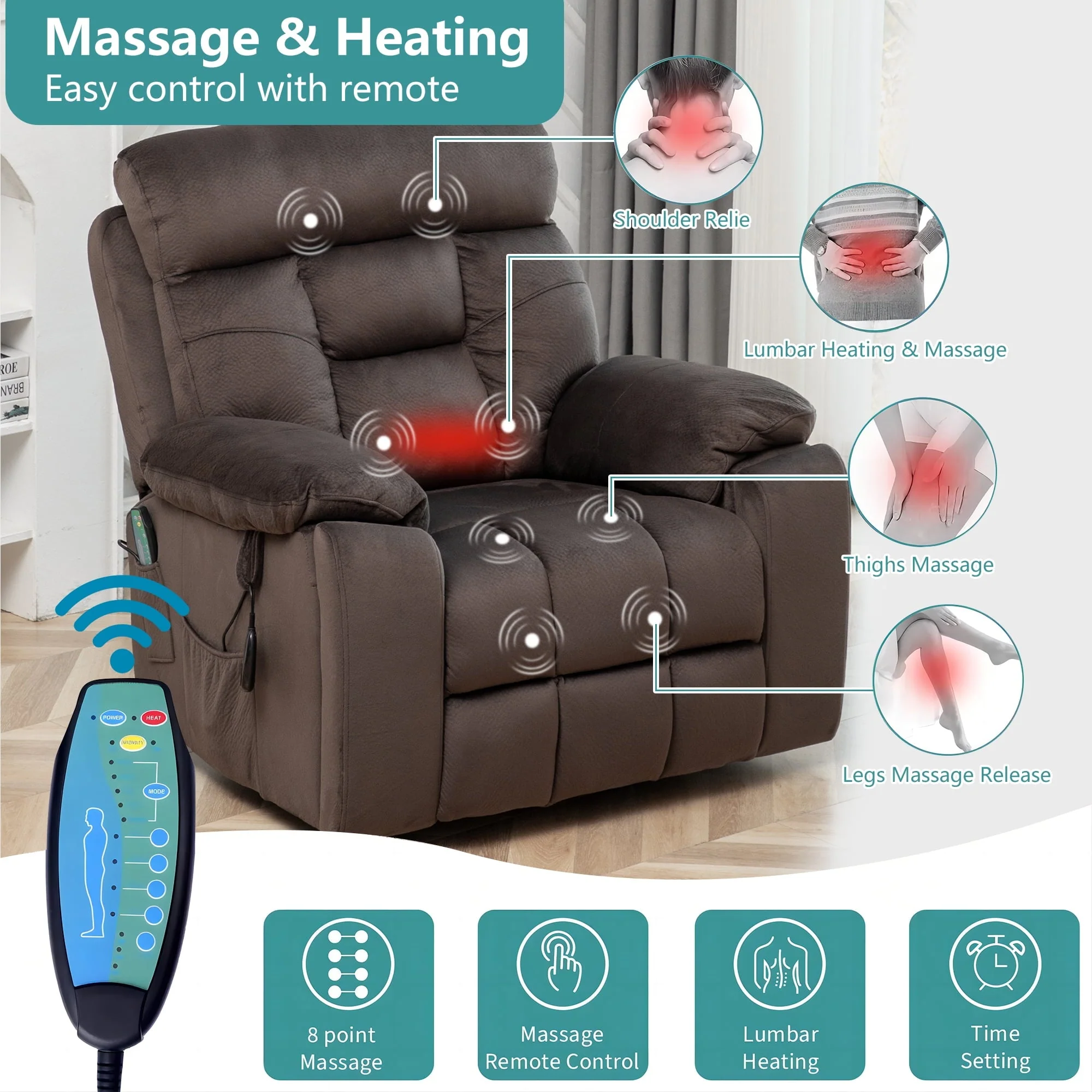 uhomepro Oversized Massage Recliner Chair with Heat, Large Electric Power Lift Recliner Chair for Big and Tall and Elderly with Hidden Cup Holder, 5 Vibration Modes, 330lb, Dark Brown