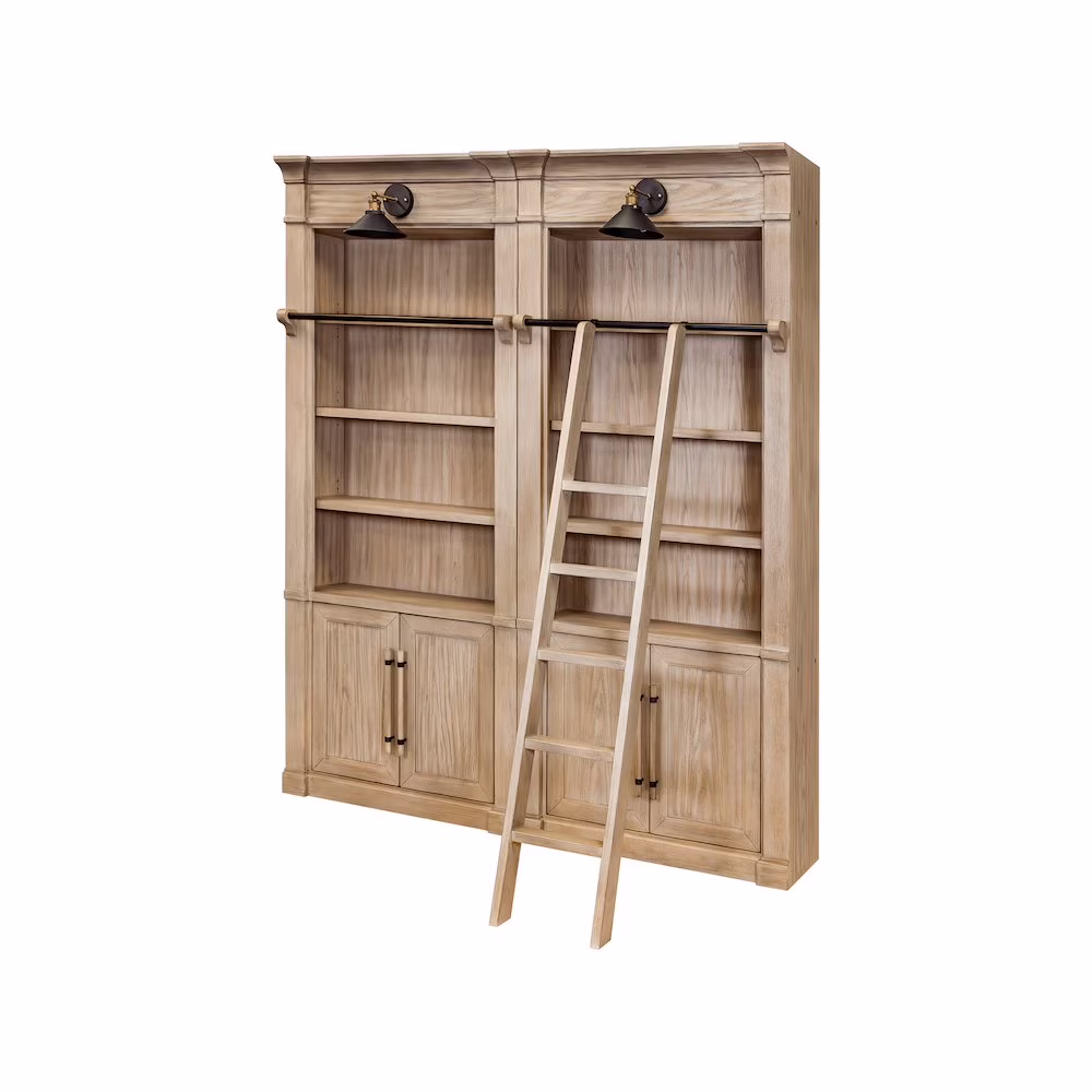 Martin Furniture Two 8' Tall Bookcase Wall With Ladder, Storage Organizer, Display Shelf, Brown