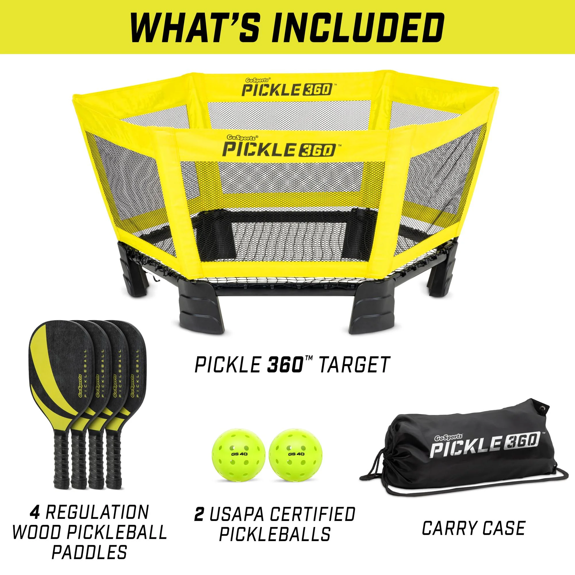 GoSports Pickle 360 Game Set - Pickleball Meets Roundnet - Outdoor Lawn, Beach Paddle Ball Game