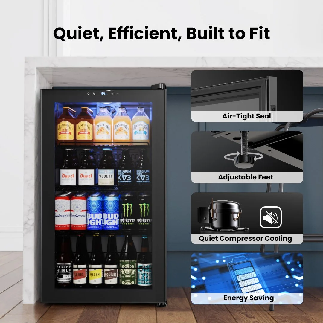 Yeego Beverage Cooler Refrigerator, Freestanding Beverage Fridge with Glass Door,102 Cans