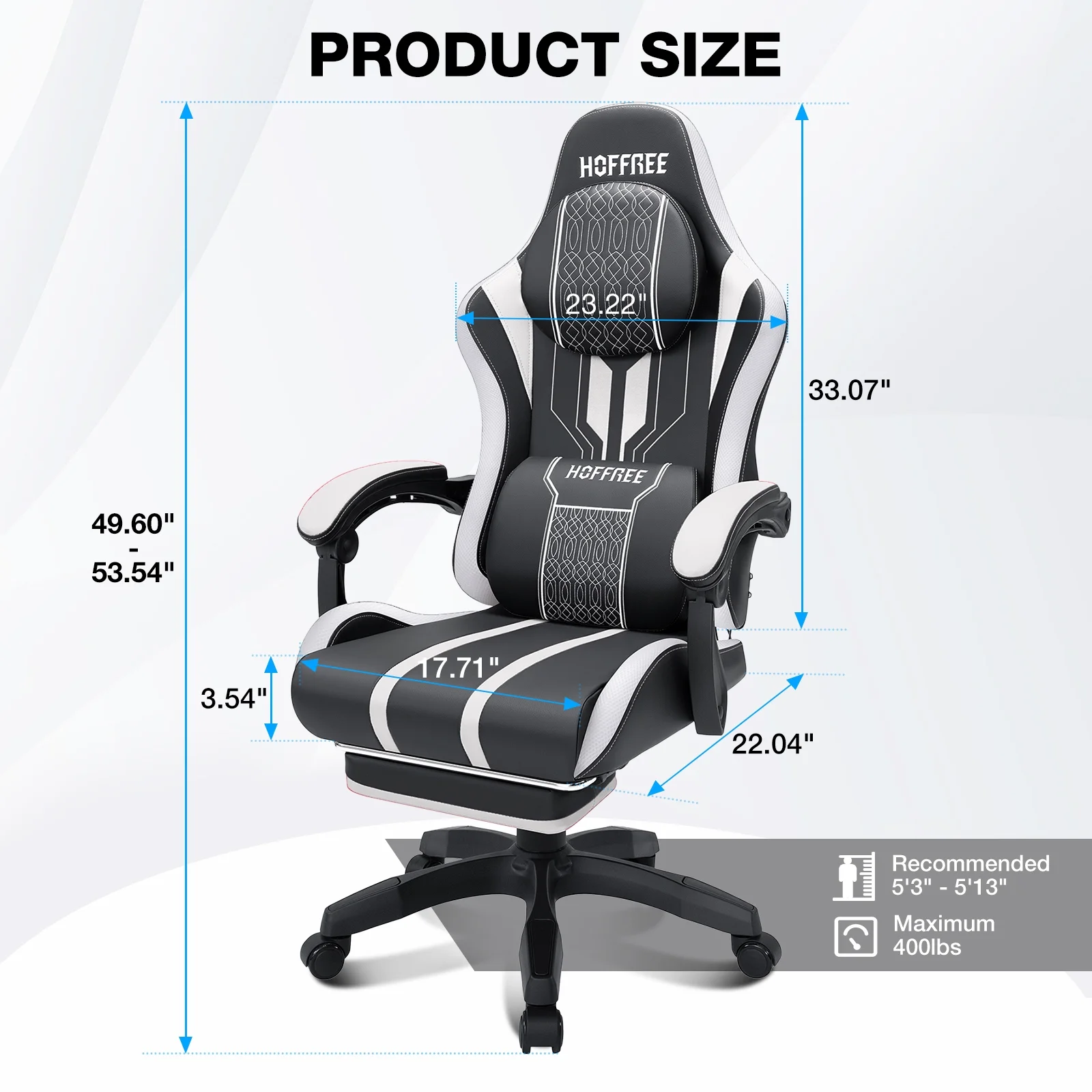 Hoffree Gaming Chair with Bluetooth Speakers Big and Tall Gamer Chair with Footrest and Massage Game Chair with Lumbar Support and 360-Swivel Seat and Headrest for Adults, 400lbs