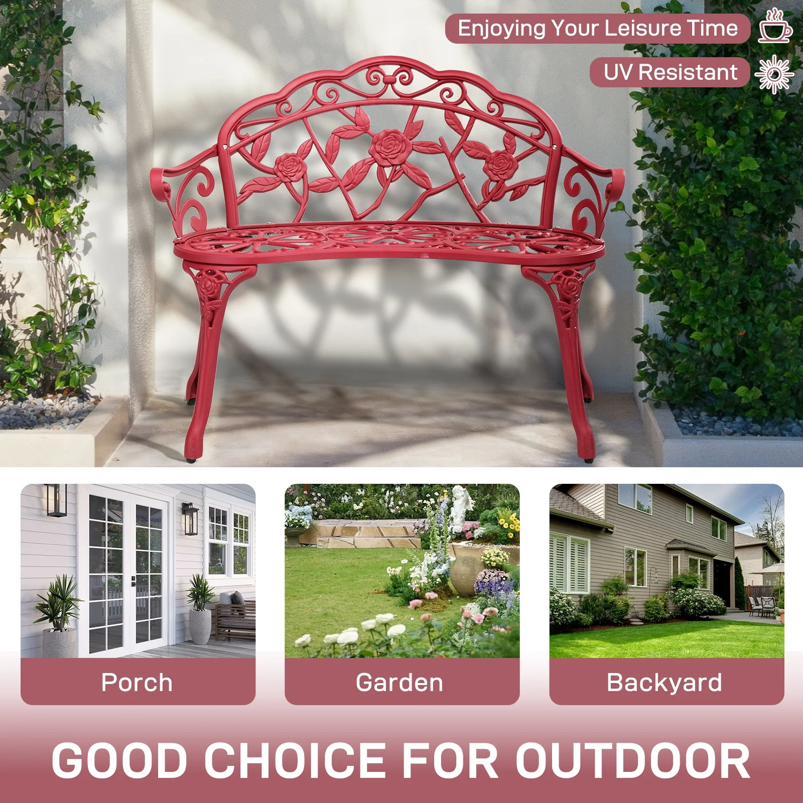 Ktaxon Outdoor Patio Park Garden Bench Courtyard Leisure Rose Cast Aluminum, Outdoor Loveset, Bronze