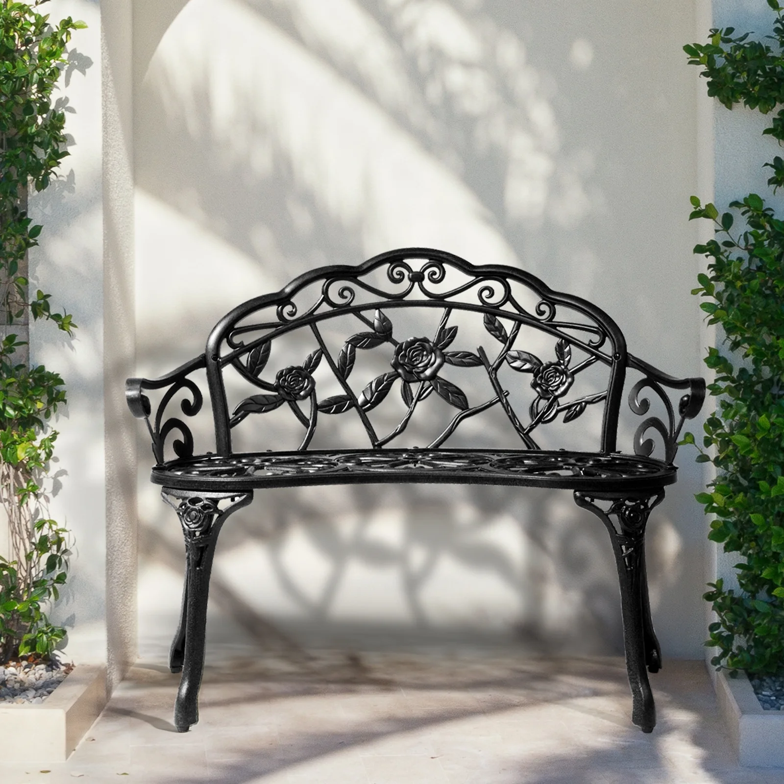 Ktaxon Outdoor Patio Park Garden Bench Courtyard Leisure Rose Cast Aluminum, Outdoor Loveset, Bronze