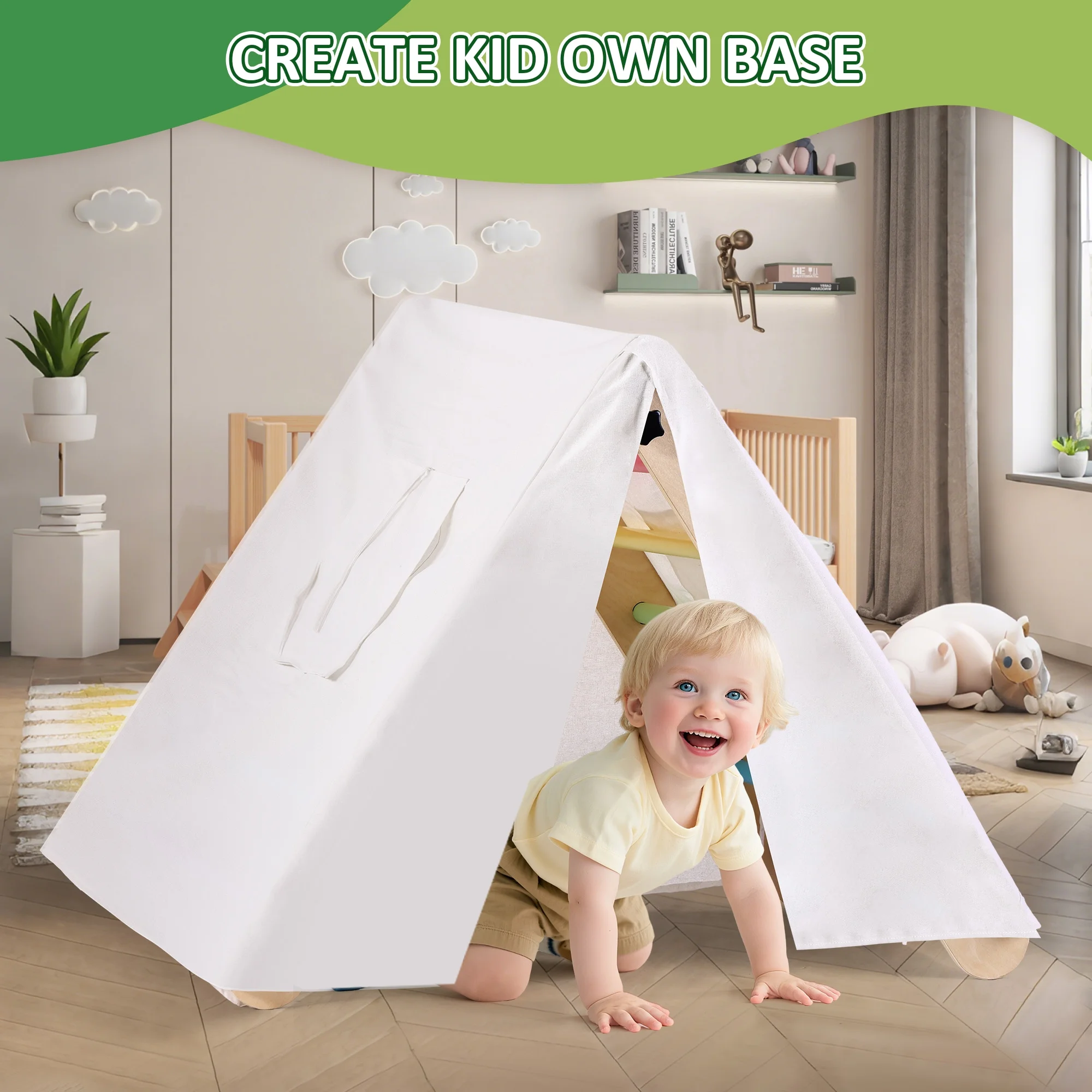 Lookfly 8 in1 Pikler Triangle Set Foldable Baby Climbing Toys for Toddlers 1-6 Inside with Ramp,Toddler Climbing Toys Indoor Baby Gift