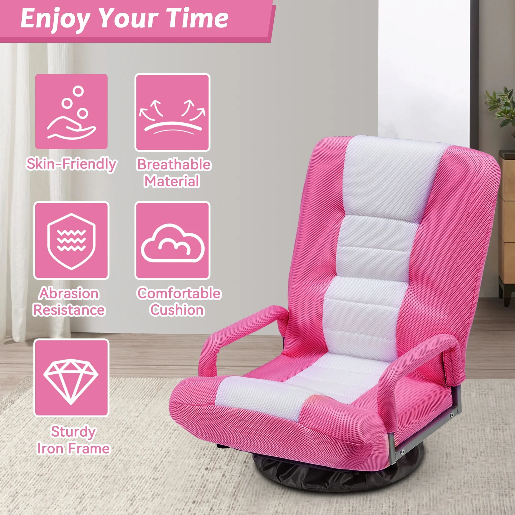 Avocahom Swivel Gaming Floor Chair w/ Armrest Handles, No Assembly gaming chair rocker, Folding Reclining Sofa w/6 Position Adjustable Backrest for Video Games, Watching TV, Reading,Blue