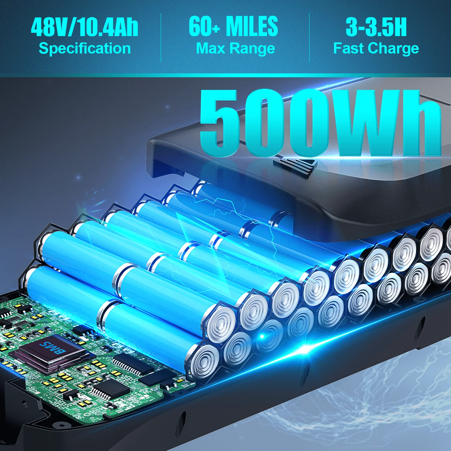 ANCHEER Electric Bike for Adults, 48V 500Wh EBike, UP to 60 Miles, 3.5H Fast-Charge Removable Battery, 26