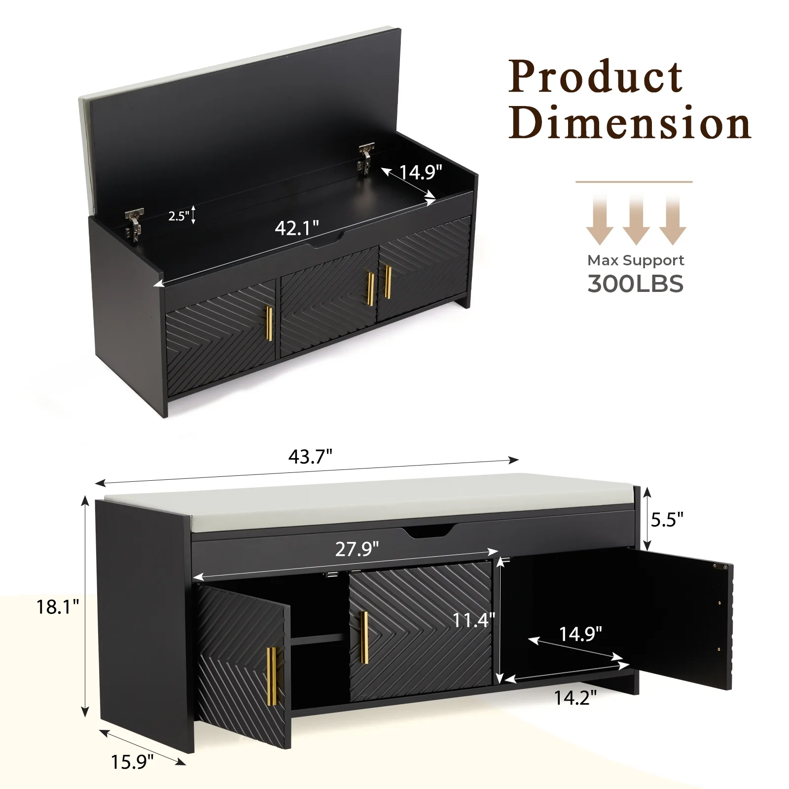 AVAWING Storage Bench, Shoe Bench with Lift Top Storage, Wooden Entryway Bench, Black