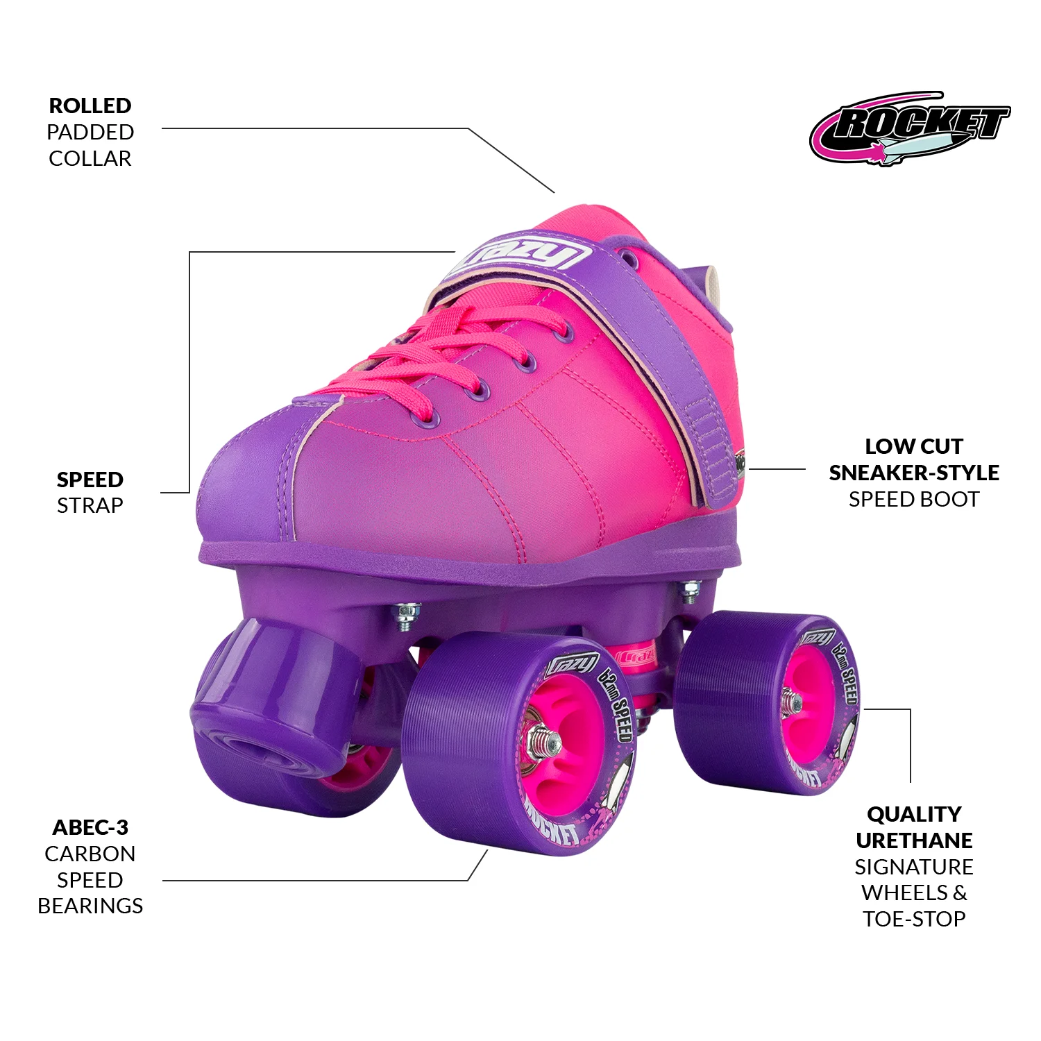 Crazy Skates Rocket Roller Skates - Quad Skates for Women