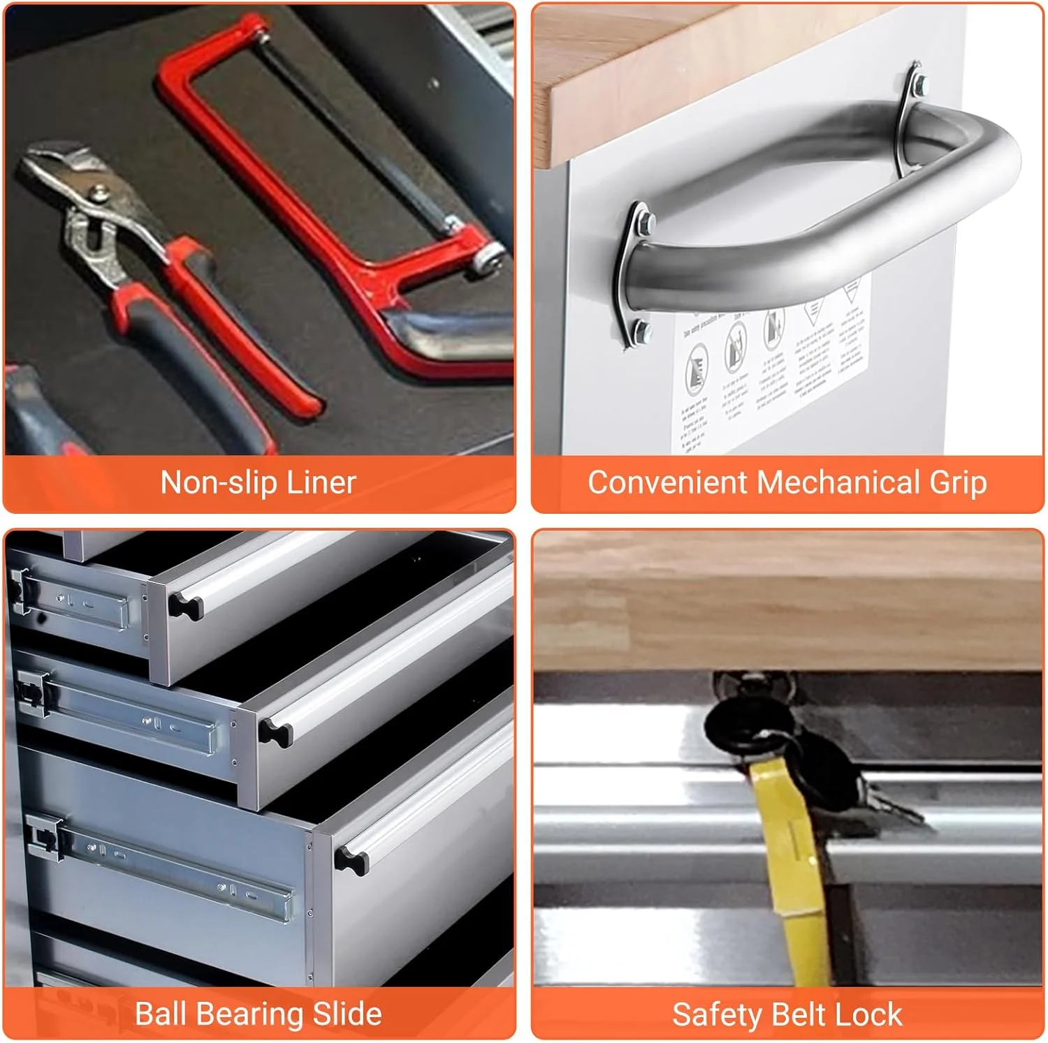 Kojooin 72-Inch Rolling Tool Cabinet, Large Rolling Tool Chest with 15-Drawer and Mobile Workbench, Heavy Duty Steel Storage Cabinet with Locking System for Warehouse, Garage, Basement