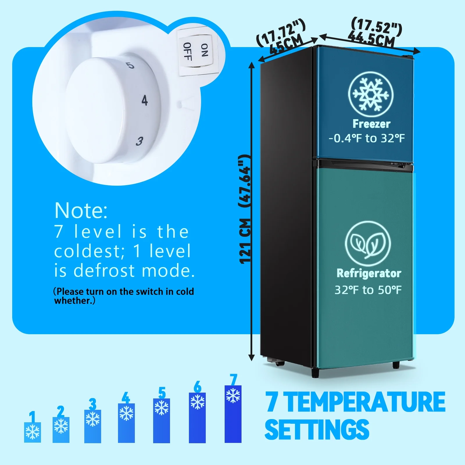 TACOOL Small Refrigerator with Freezer Mini Fridge with Removable Shelves LED Light for Apartment 5.0 Cu.Ft Black