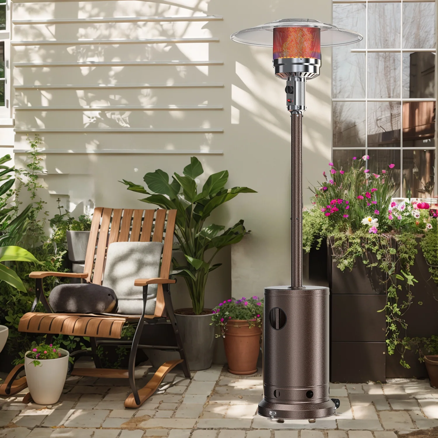 Blorly Propane Heater, 48,000 BTU Outdoor Heaters with Auto-off Safety Protection, Double-Layer Stainless Steel with Wheels