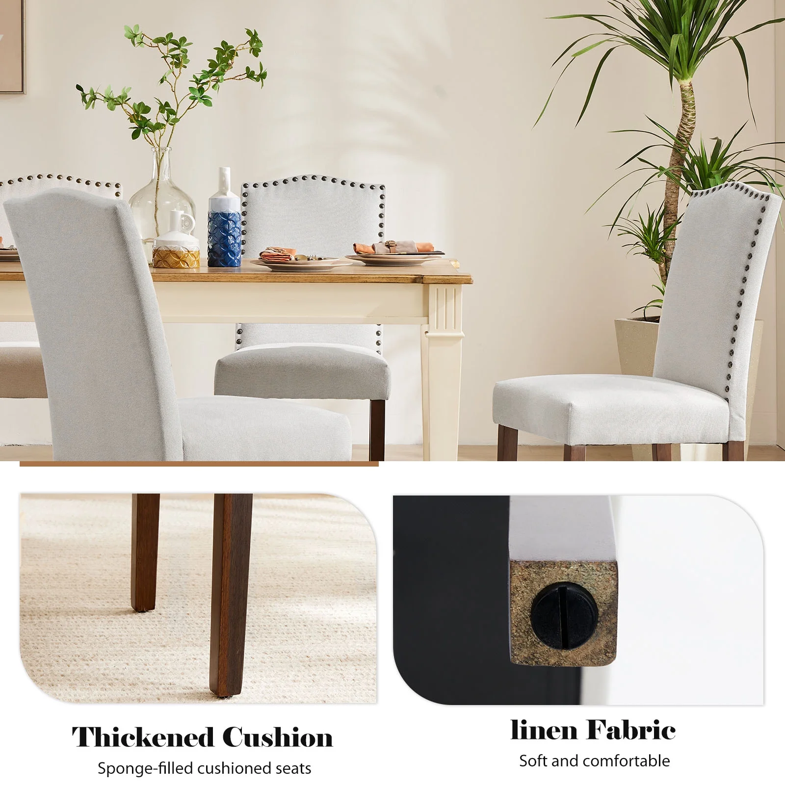 EDX Dining Chairs Set of 2, Parsons Chairs with Nailhead Trim and Wood Legs