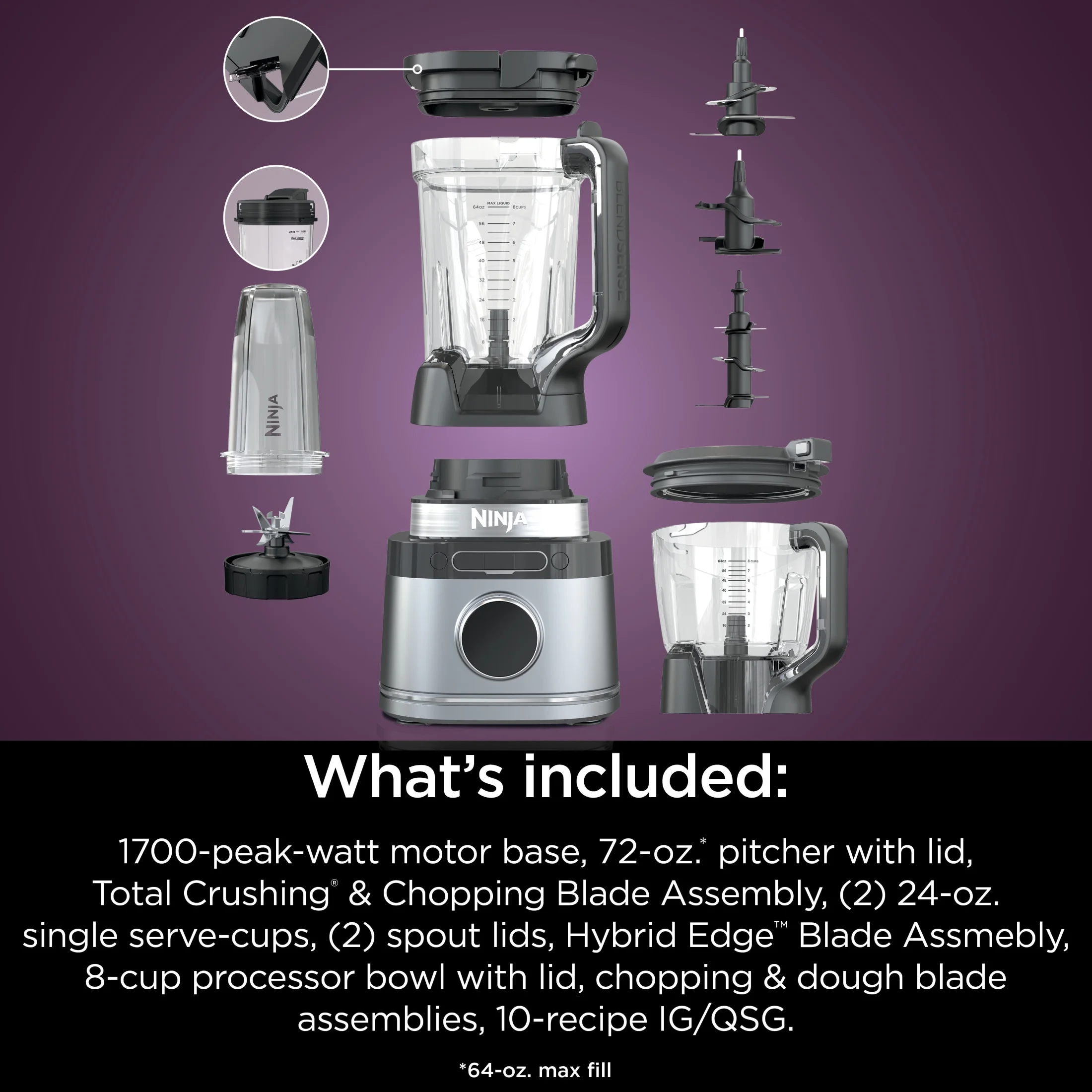 Ninja Detect Kitchen System Power Blender + Processor with Blend Sense Technology, Silver, TB400