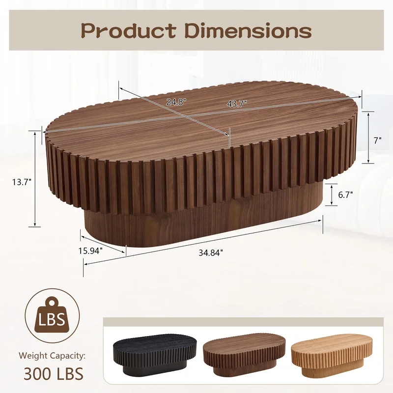 FFH 43.7 inch Oval Coffee Table for Living Room,Handcraft Rustic Corner Coffee Table Nature Wood Relief Sturdy Pedestal for Apartmen,Side Table Centre Table,Nature Wood