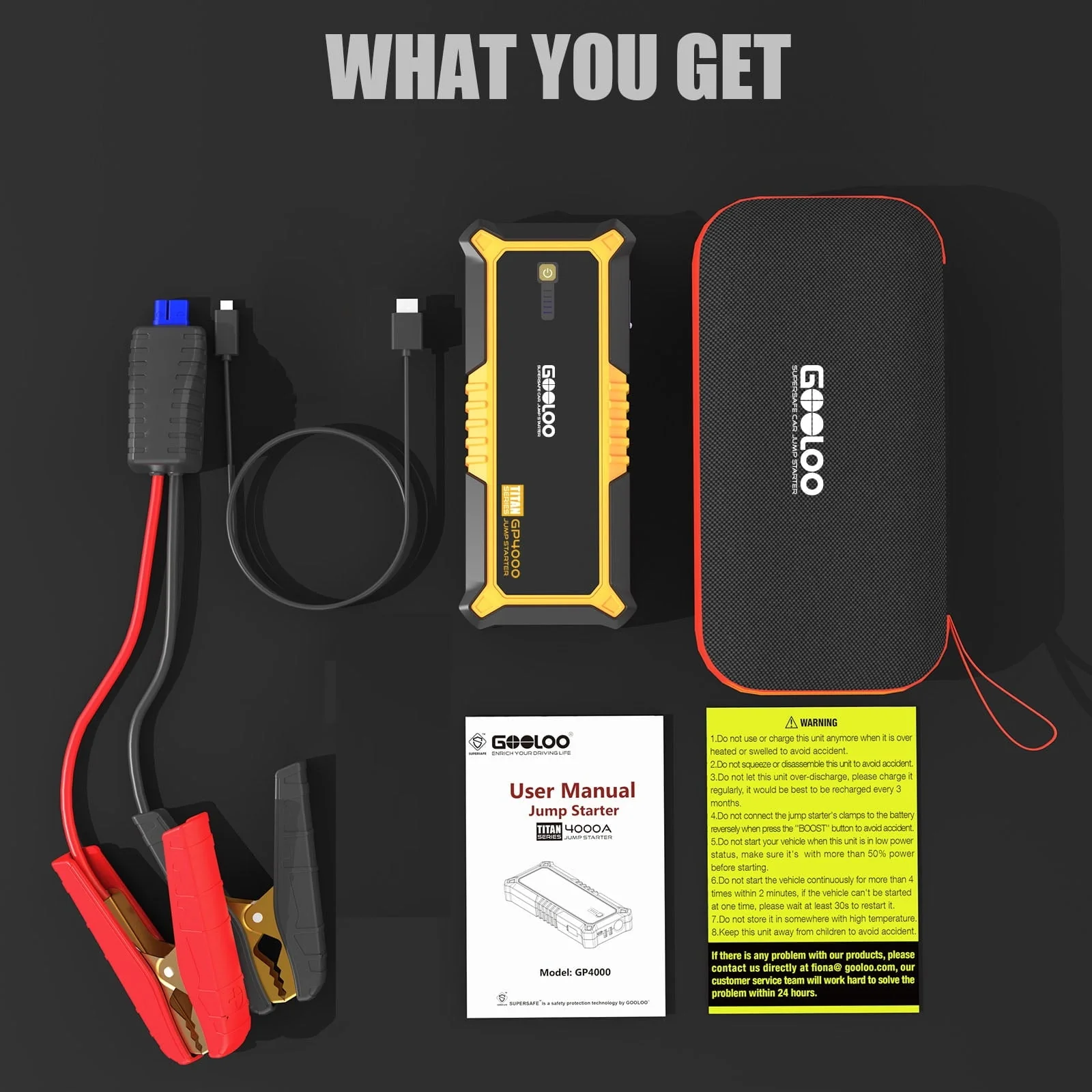 GOOLOO Car Jump Starter,4000A Peak 12V Battery Jumper Pack for All Gas and Up to 10.0L Diesel Engine,SuperSafe Lithium Portable Jump Box Battery Booster Box with USB Quick Charge and Type C Port