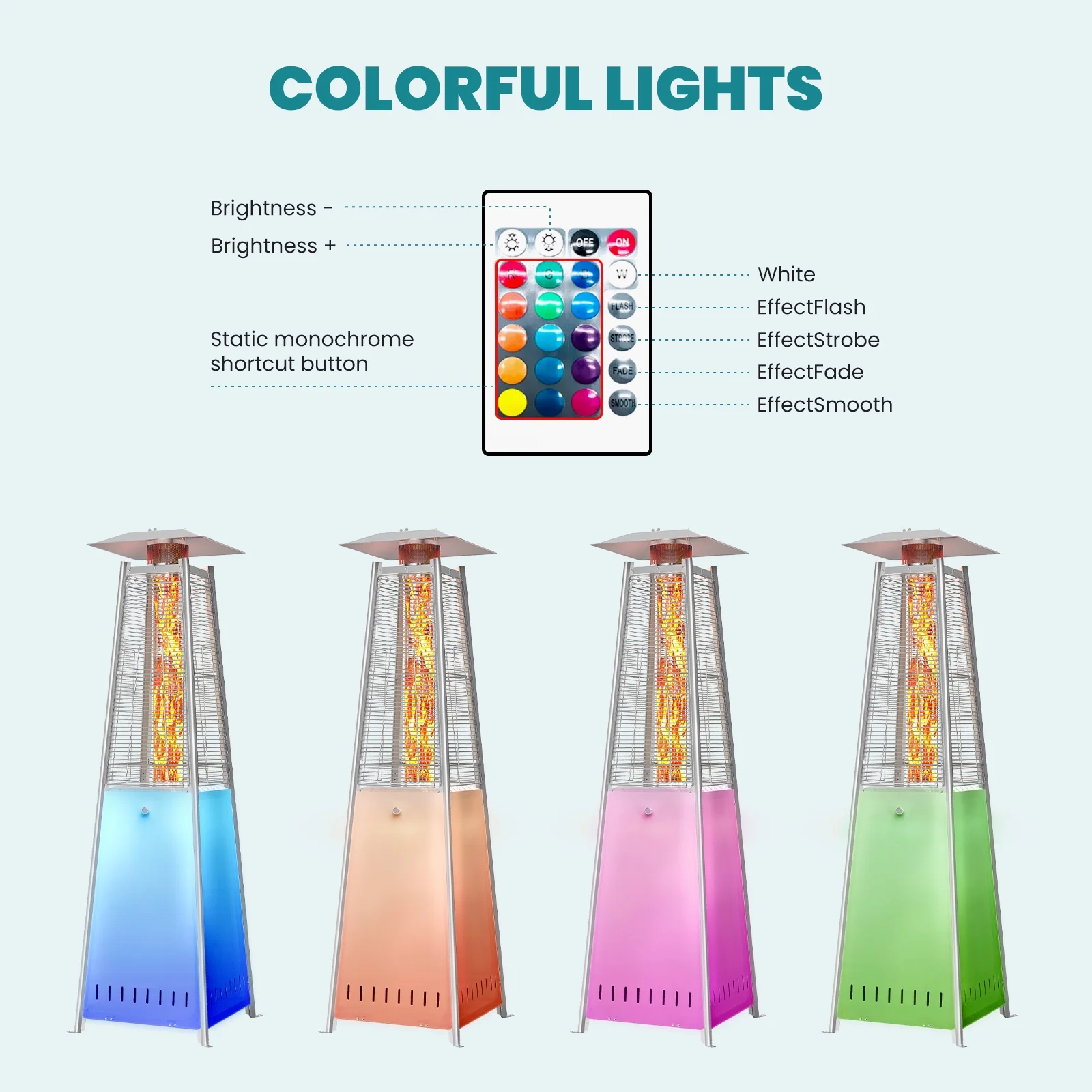 edx 42000 BTU Outdoor Propane Patio Heater Tower with Wheels, Stainless Steel