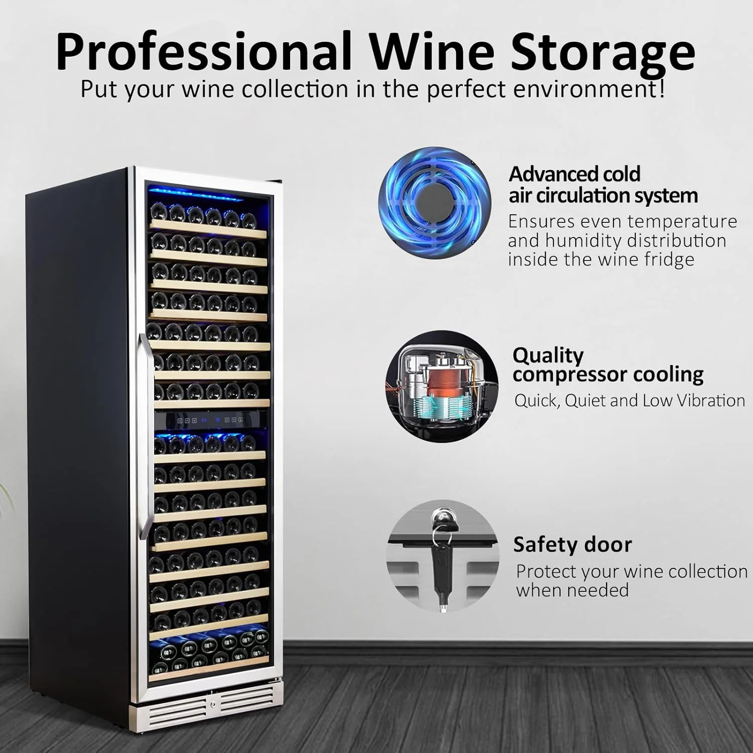 24 Inch Wine Fridge Dual Zone 160 Bottle, Tall Wine Cooler Refrigerator Built-in or Freestanding with Temperature Control System, Professional Compressor, Low Noise and Intelligent Temperature Memory