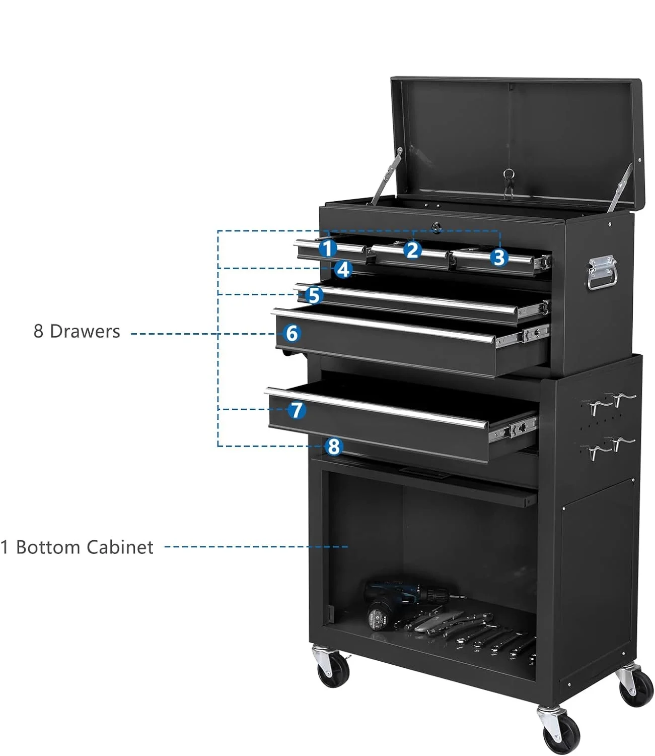 Ktaxon 2 in 1 Rolling Tool Chest Storage Cabinet, Mechanic Tool Organizer Box, w/8 Drawers
