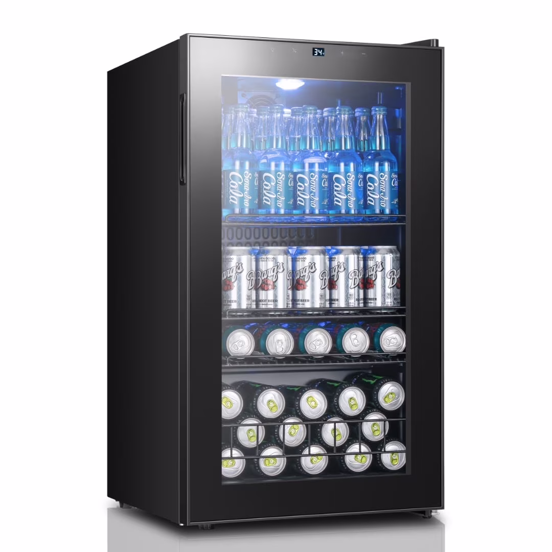 Yeego Beverage Cooler Refrigerator, Freestanding Beverage Fridge with Glass Door,102 Cans