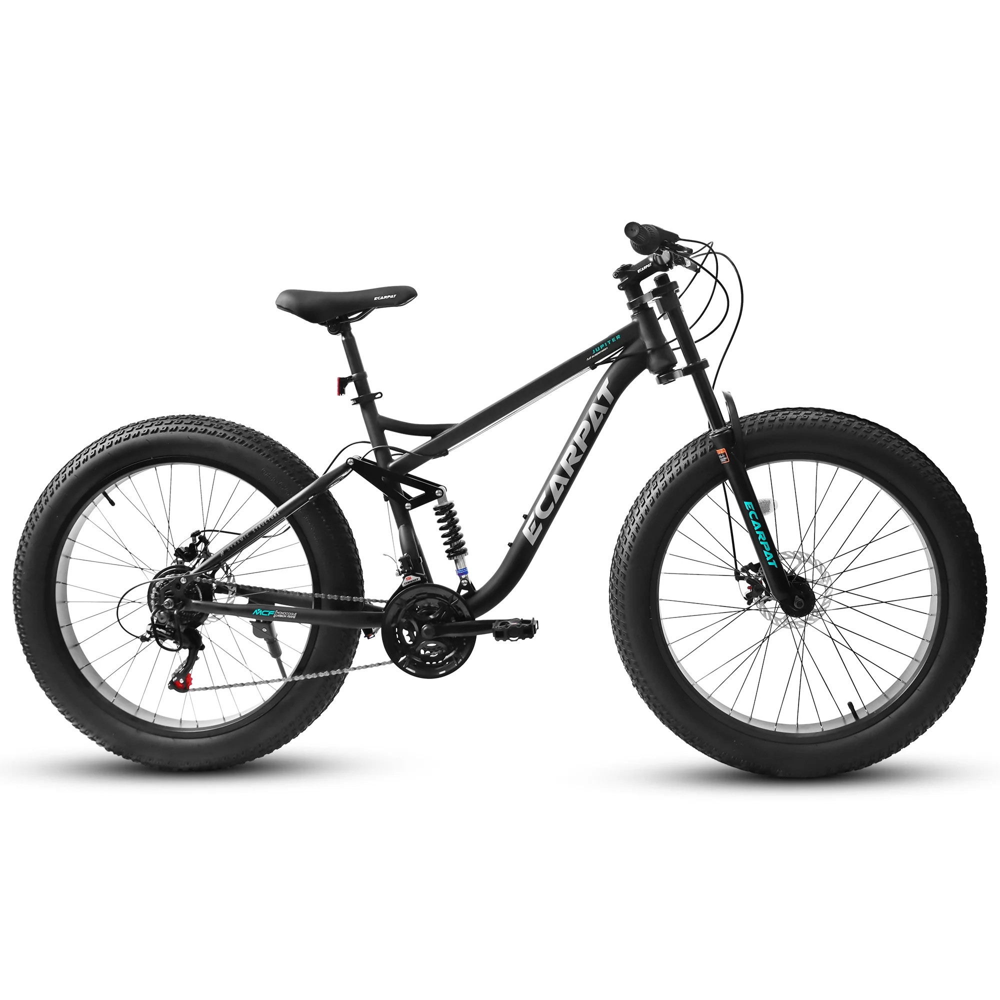Coowa A26309 26 Inch Full Suspension Mountain Bike for Men, 21-Speed Shimano Gears, 4-Inch Fat Tires, Steel Frame, Disc Brakes, Black, Designed for Snow and Trail Cycling