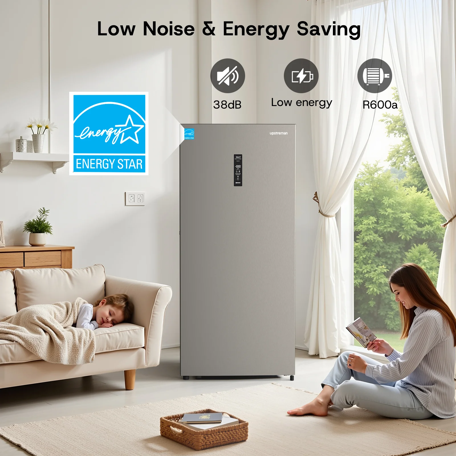 Upstreman 14 Cu. Ft. Convertible Upright Freezer, Upright Convertible Freezer Fridge Stand Up Freezer with Smart Electronic Control, Frost Free, Energy Star