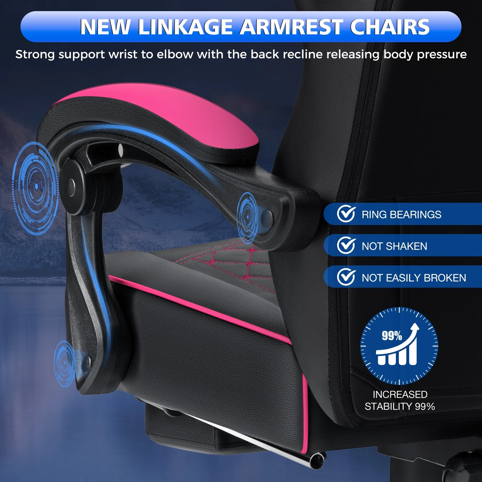 Hoffree Gaming Chair with Speakers PU Gamer Chair with footrest and massage Egonomic Computer Game Chair with Headrest and Lumbar Support for Adults and Office Gaming, 440 LBS