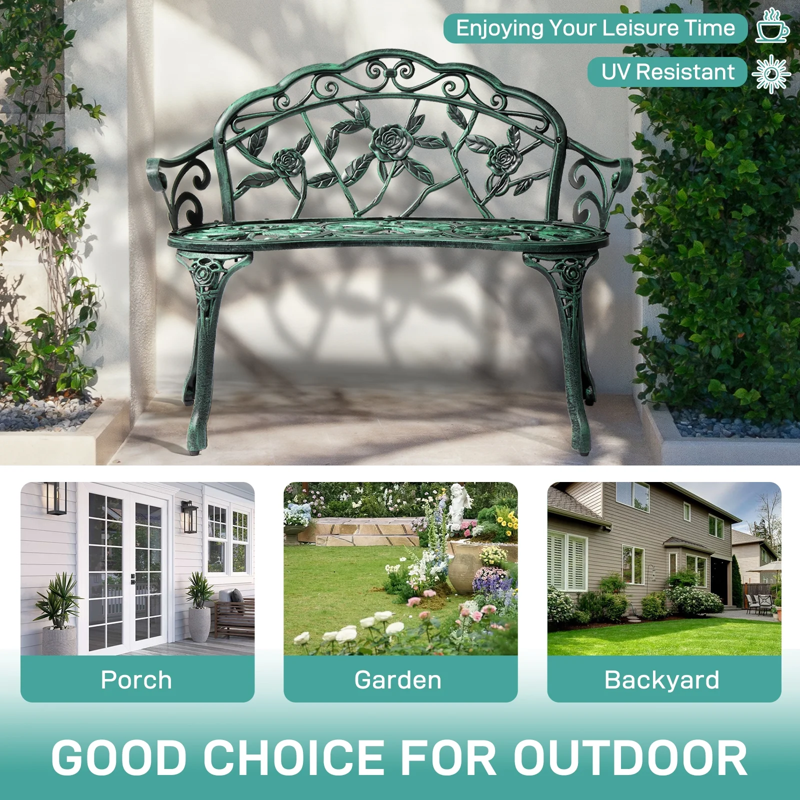 Ktaxon Outdoor Patio Park Garden Bench Courtyard Leisure Rose Cast Aluminum, Outdoor Loveset, Bronze