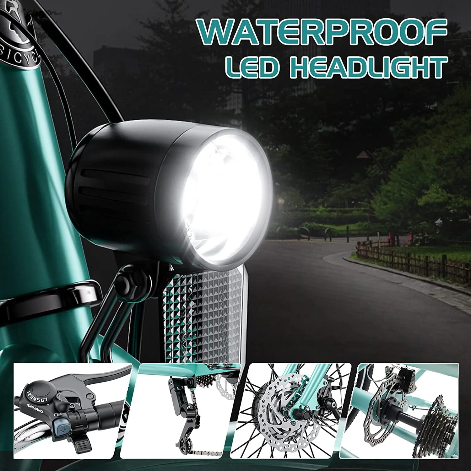 MOONCOOL Electric Tricycle, 350W 36V 24 Inches 7 Speeds 3 Wheels Electric Bikes for Adults, Motorized Electric Trike Three Wheel Electric Bicycle