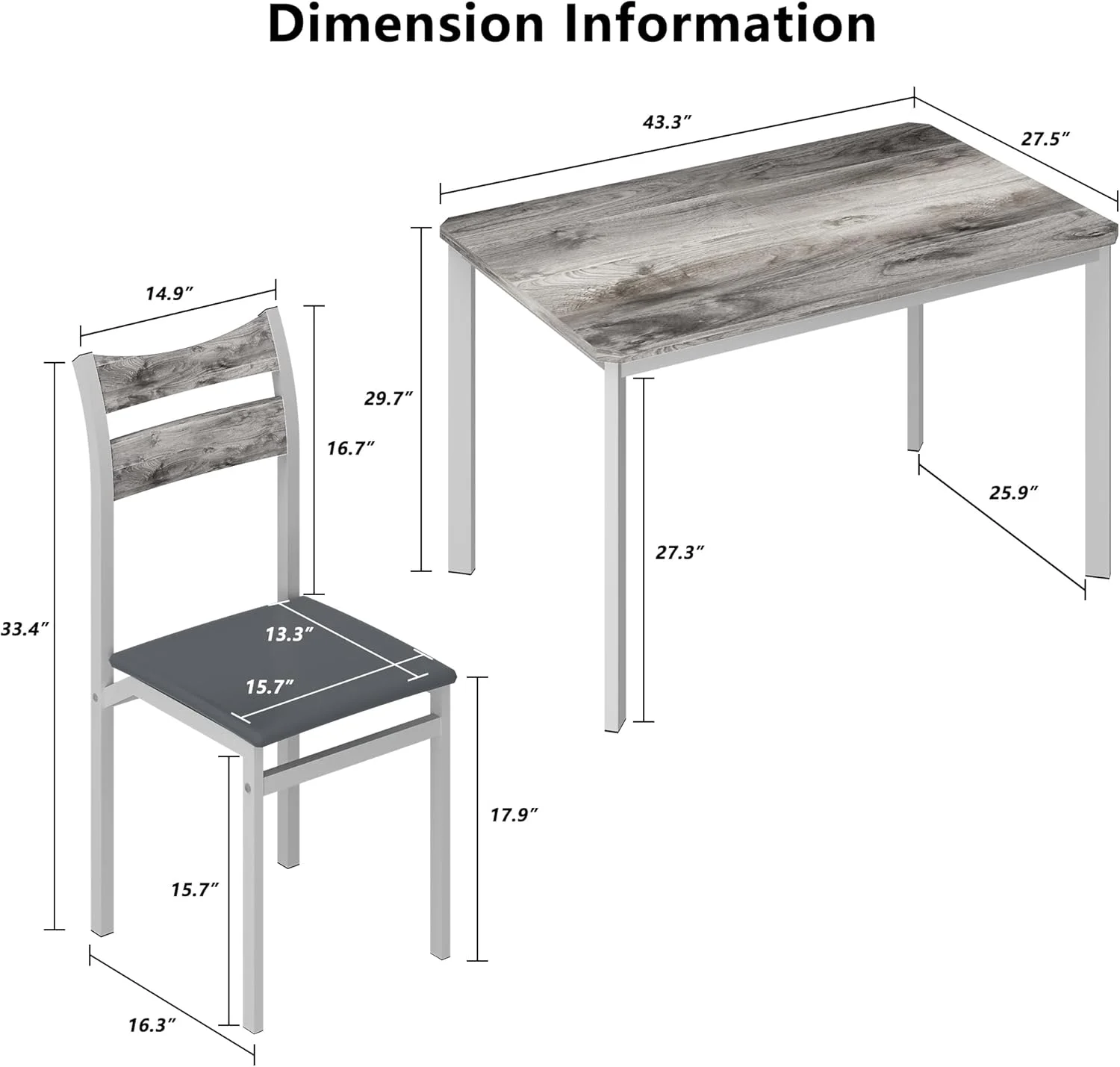 LinkRomat Dining Table Set for 4, 43.3