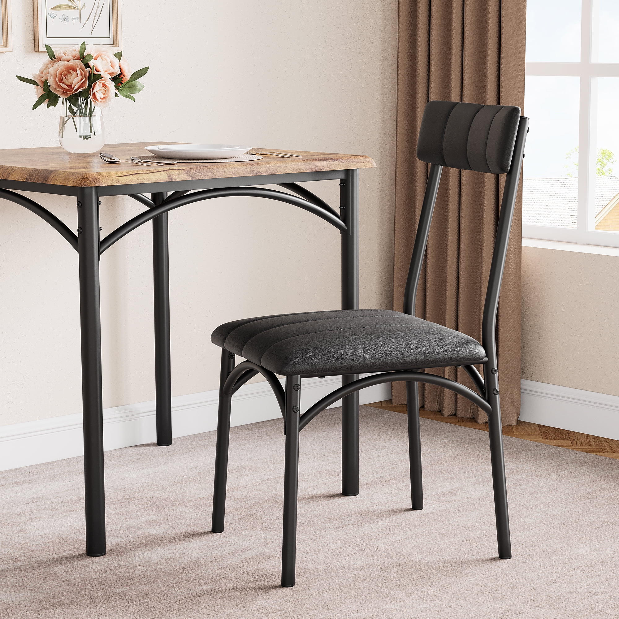 3 Piece Dining Table Set, Modern Industrial Table and Chairs Set for Home Kitchen, Kitchen Table Set for Small Space, Apartment, Rustic Gray