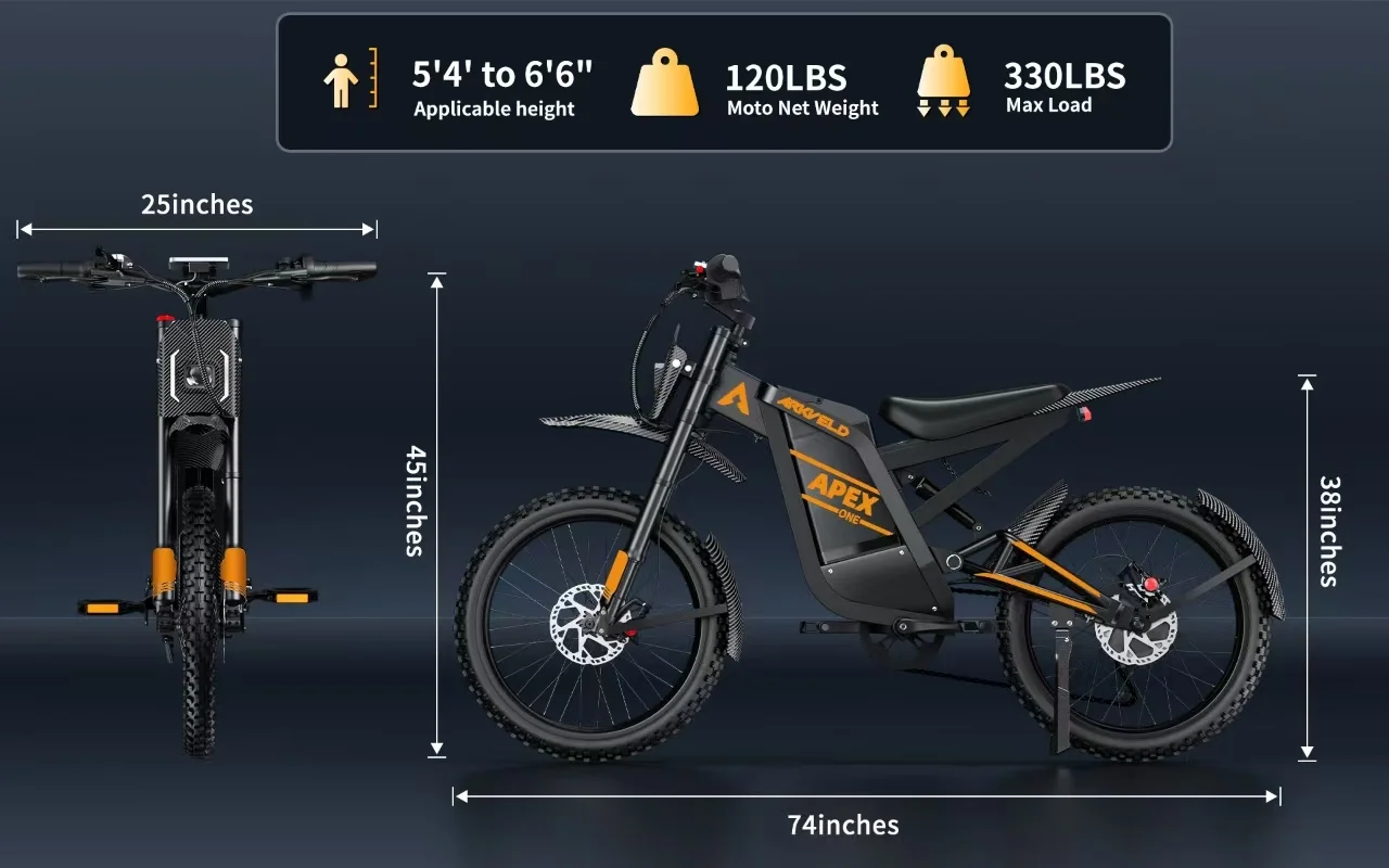 Arkveld Electric Bike for Adults, Peak-3000W, Max 40MPH and 80Miles Electric Motorcycle,25