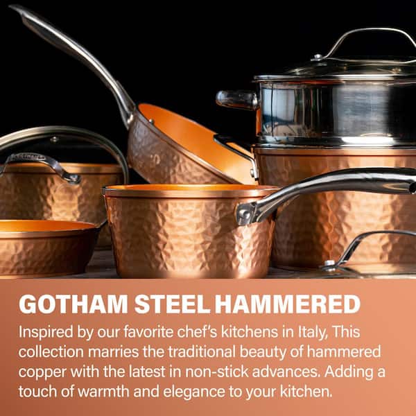Hammered Copper 17-Piece Aluminum Nonstick Cookware Set