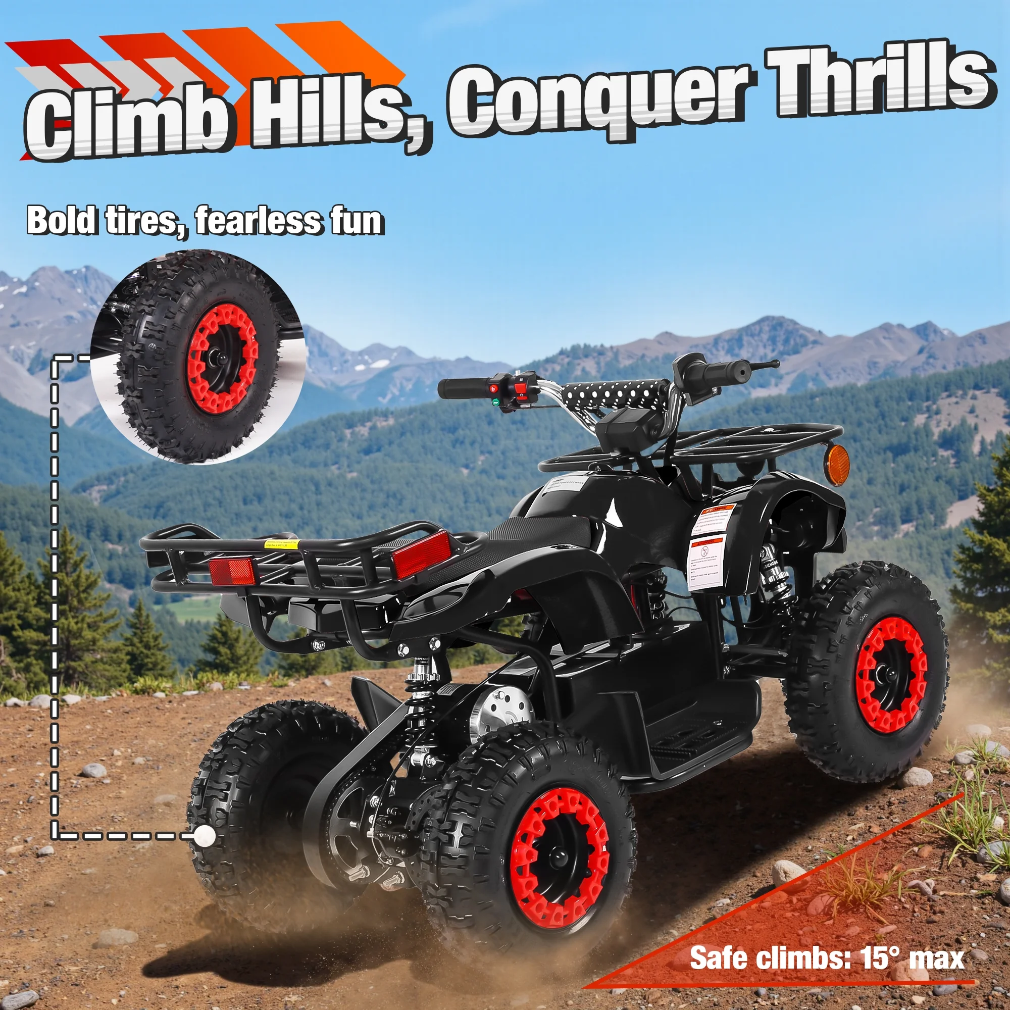 ATV for Kids, 36 Volt Ride on Toys, 500w Motor Quad Bike for Big Kids, Power Car Wheel with Metal Frame, Speed Control, Suspension, Black