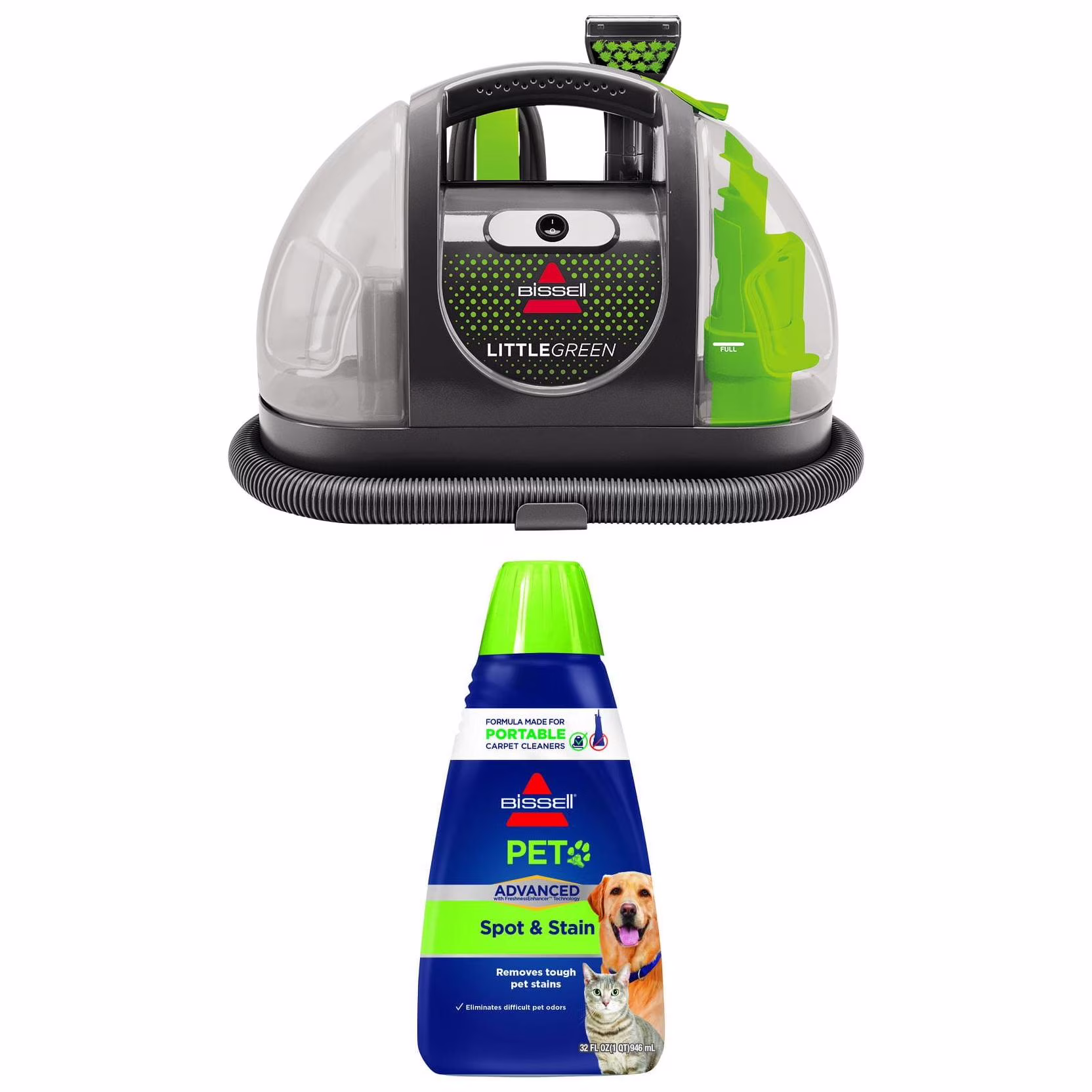 BISSELL Little Green Portable Deep Cleaner, for Carpet, Upholstery, and Auto, Lightweight, Strong Suction, Large Tank Capacity, 3369, Green