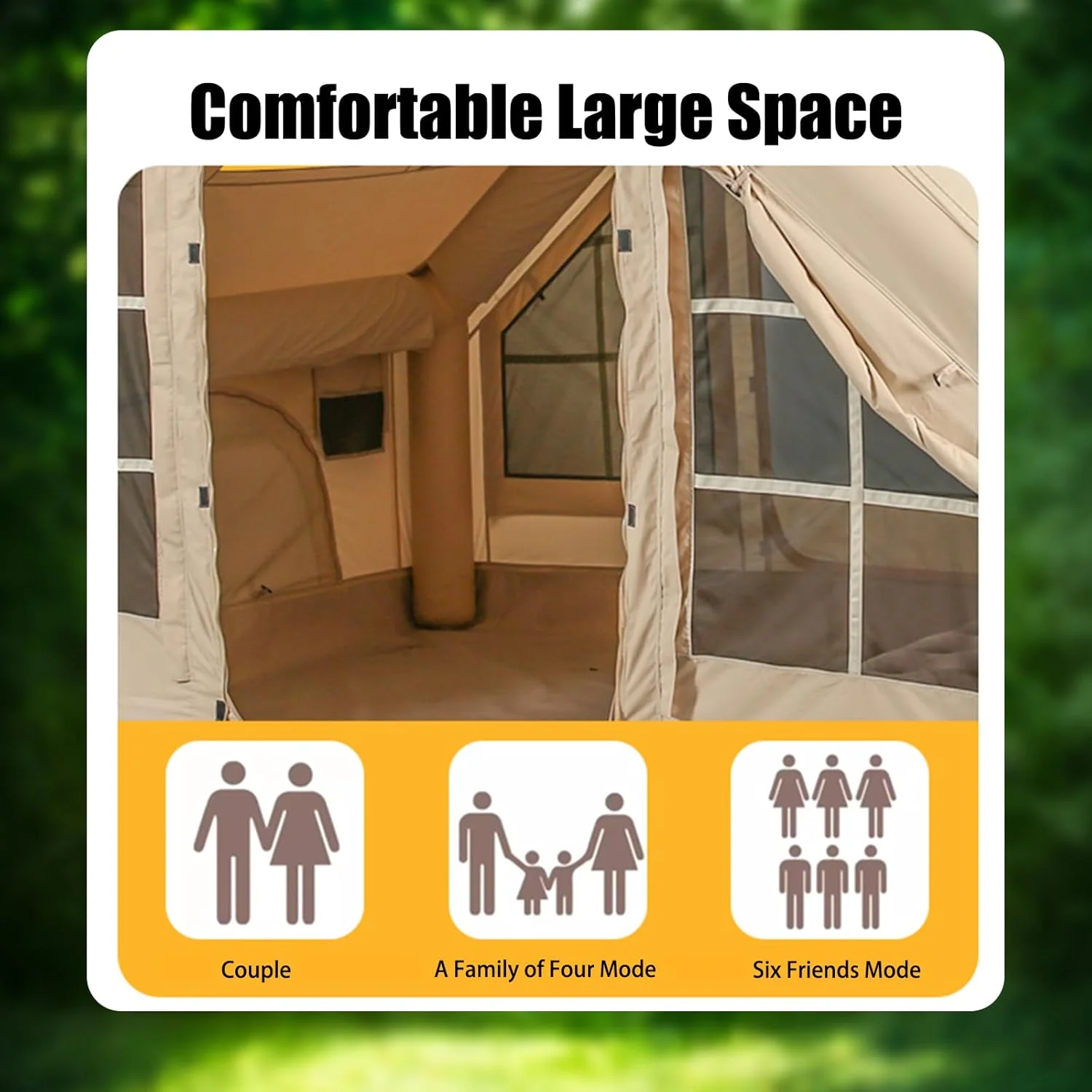 Inflatable Camping Tents With Hand Pump, Air Glamping Tents, Easy SetupWaterproofand Windproof Blow Up Tent, 4 Seasons Oxford Cabin Tent With esh &ChimneyWindow.