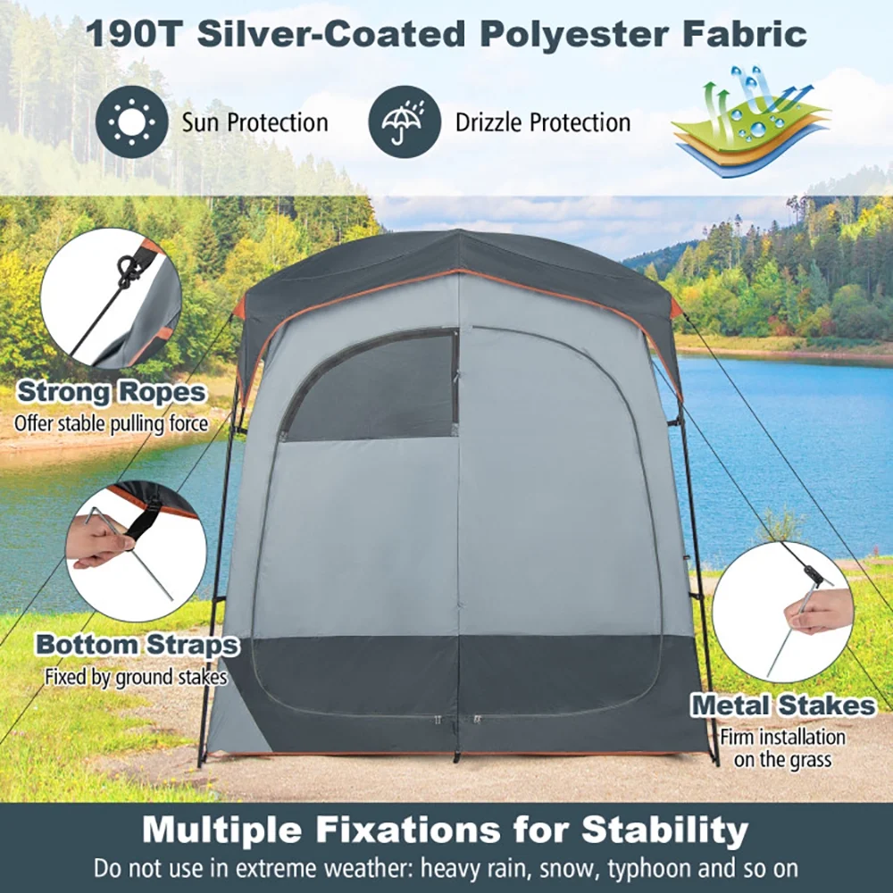 Barara King Camping Tent Cot, Camping Cot, Ultralight Folding Tent Cot, 2 Rooms Oversize Privacy Shower Tent with Removable Rain Fly and Inside Pocket-Gray