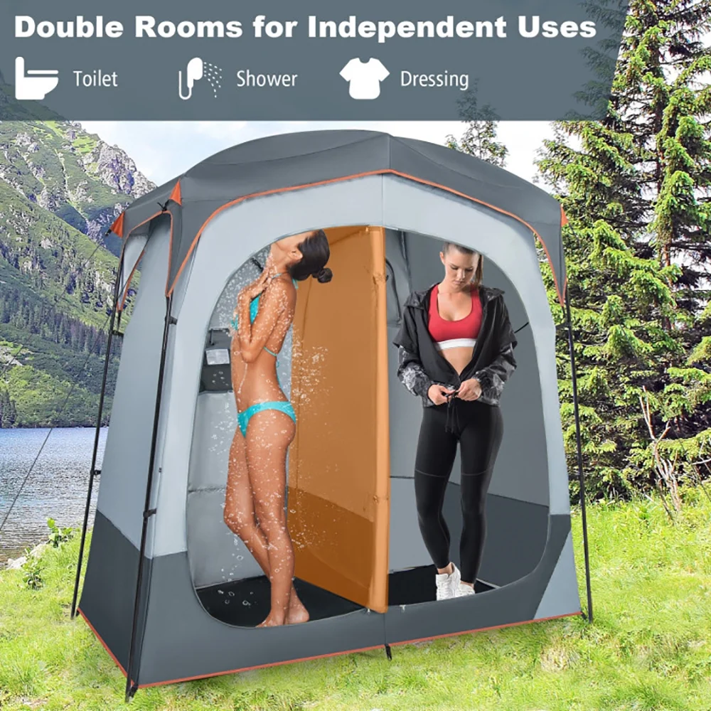 Barara King Camping Tent Cot, Camping Cot, Ultralight Folding Tent Cot, 2 Rooms Oversize Privacy Shower Tent with Removable Rain Fly and Inside Pocket-Gray