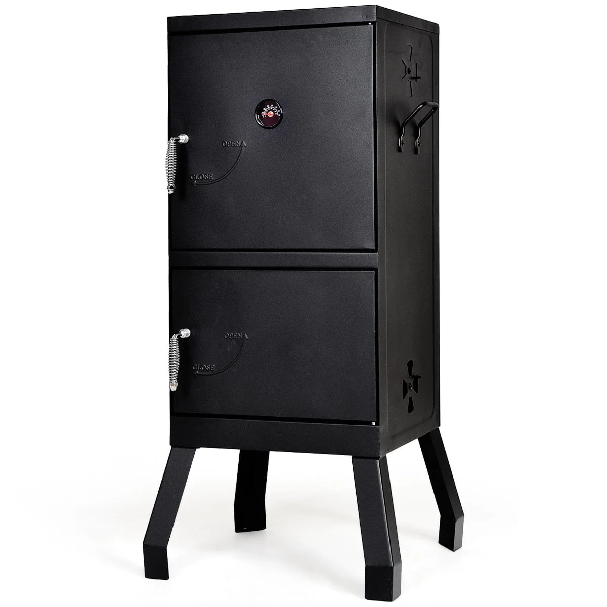 Black Vertical Charcoal Smoker BBQ Barbecue Grill w/ Temperature Gauge Outdoor