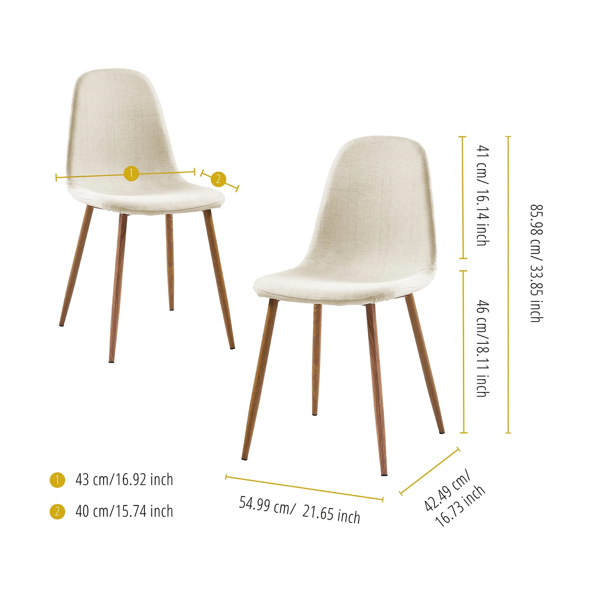 Teamson Home Minimalist Dining Chair with Wood Grain Metal Legs, Natural/White (Set of 2)