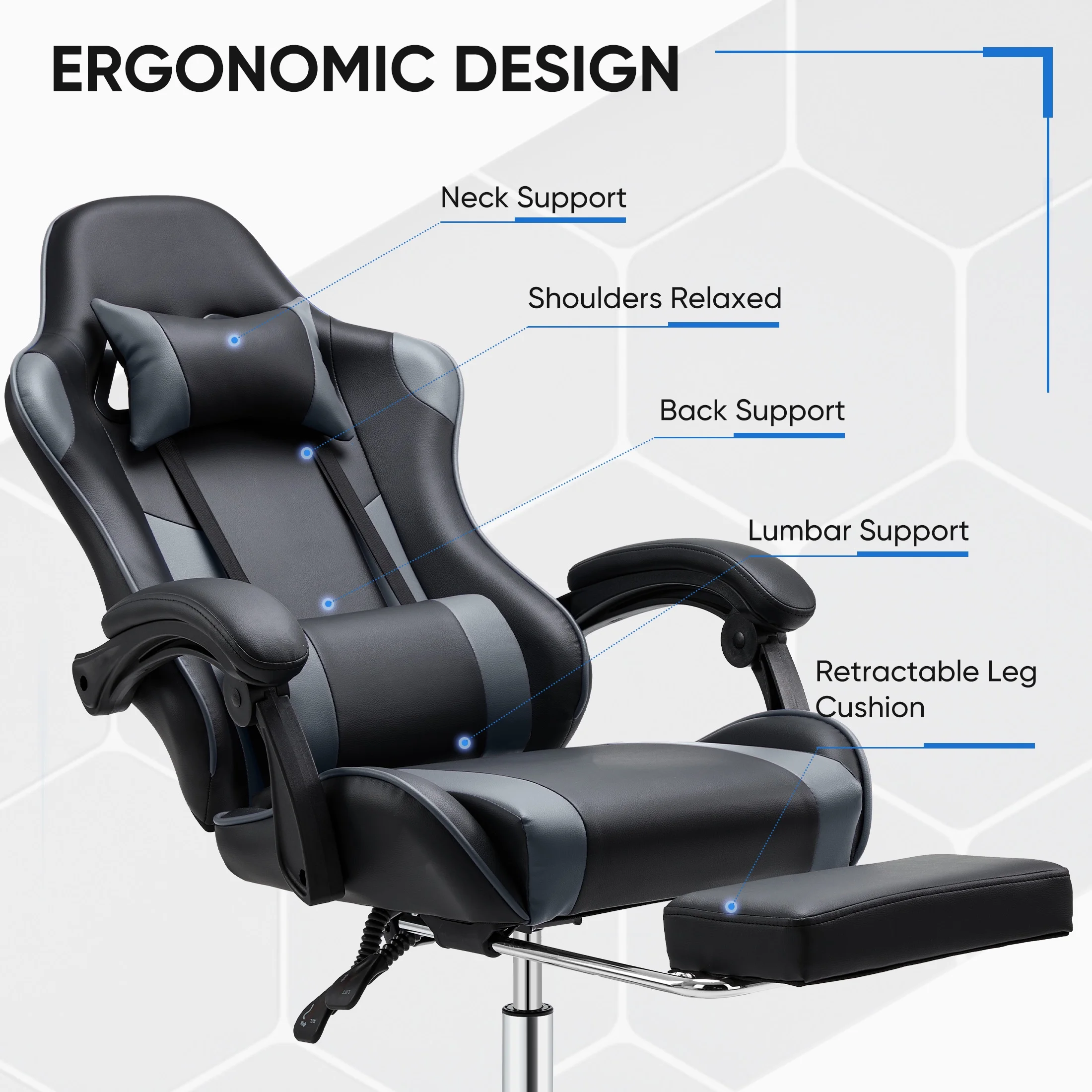 EDX Ergonomic Gaming Chair High Back Office Chair with Lumbar Support and Adjustable Armrests Swivel Racing Chair, Black and Gray