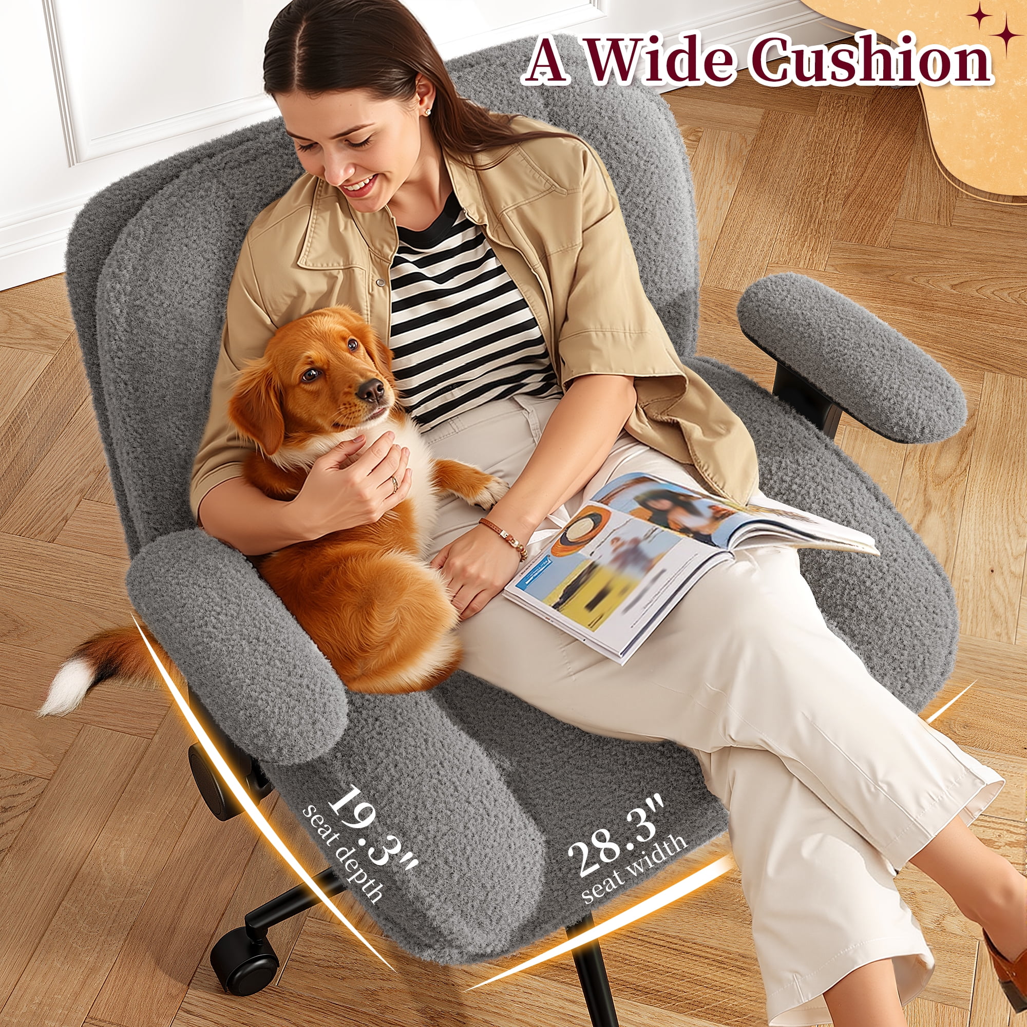 Romorgniz Criss Cross Chair with Adjustable Arms & Lumbar Support Office Chair with Reclining Back, Thick Cushion & Wheels for Office, Gaming, Reading, Vanity, Off-White