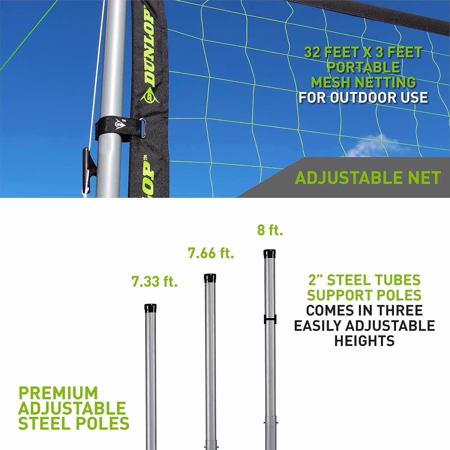 Adjustable Outdoor Volleyball Net Set with Steel Poles, Official Size  Included, Perfect for Beach and Backyard